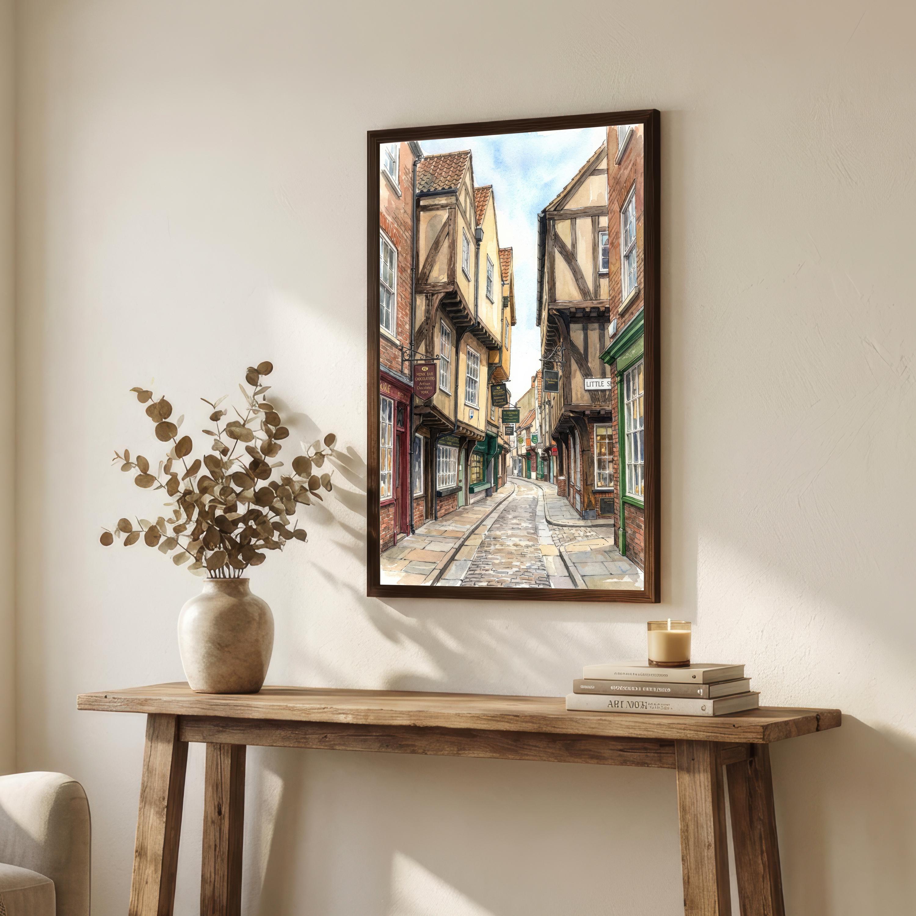 York Watercolour Painting Poster England Wall Art City Landscape Print Gift for UK Travel Lovers and Fans of Scenic Historic British