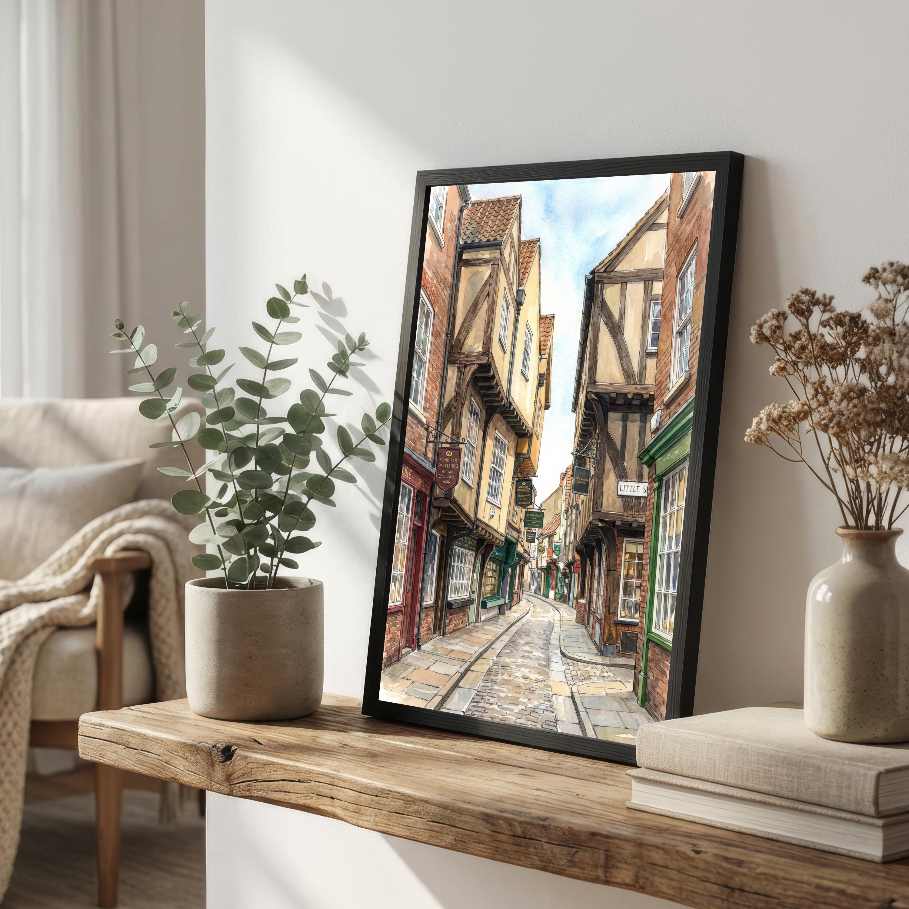York Watercolour Painting Poster England Wall Art City Landscape Print Gift for UK Travel Lovers and Fans of Scenic Historic British