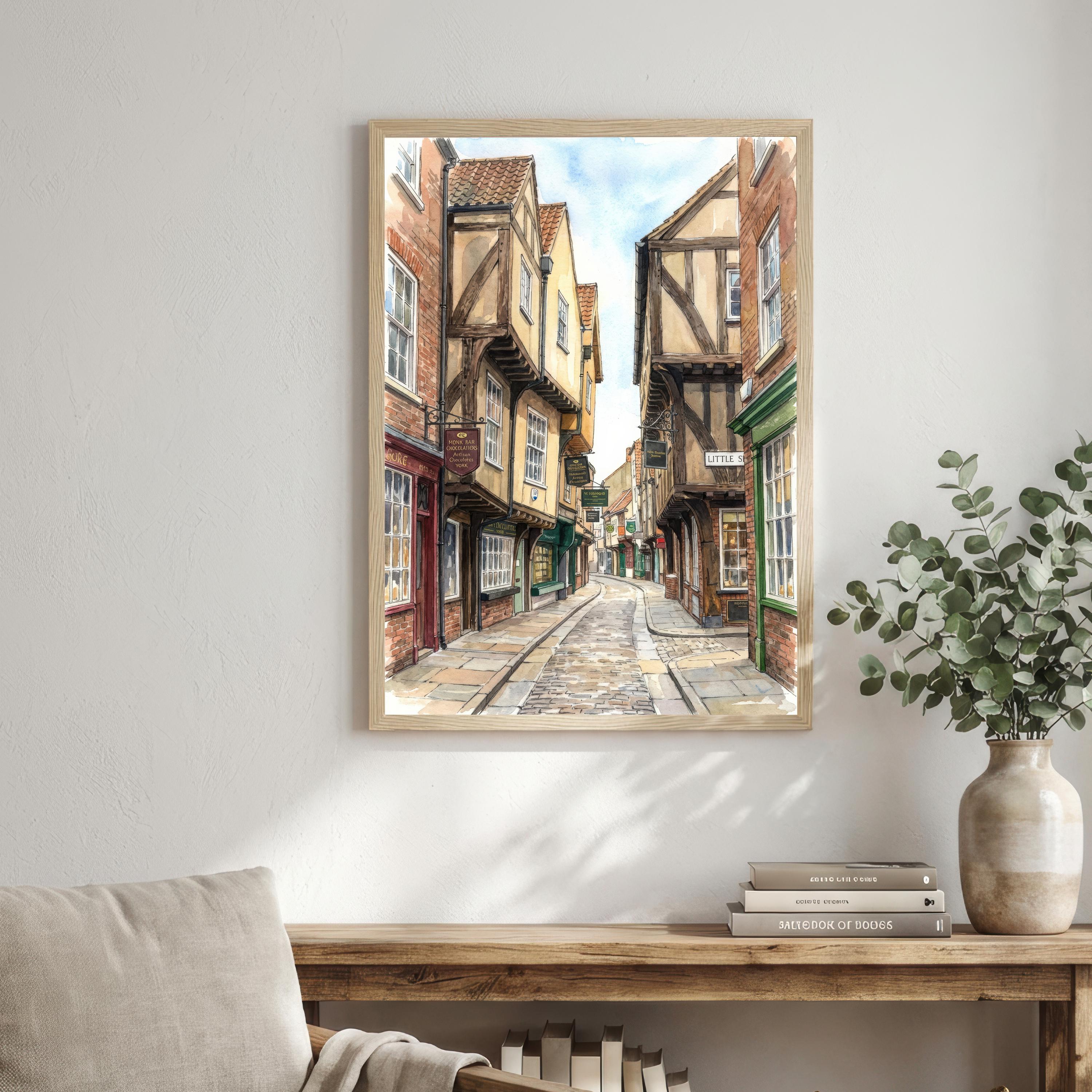York Watercolour Painting Poster England Wall Art City Landscape Print Gift for UK Travel Lovers and Fans of Scenic Historic British