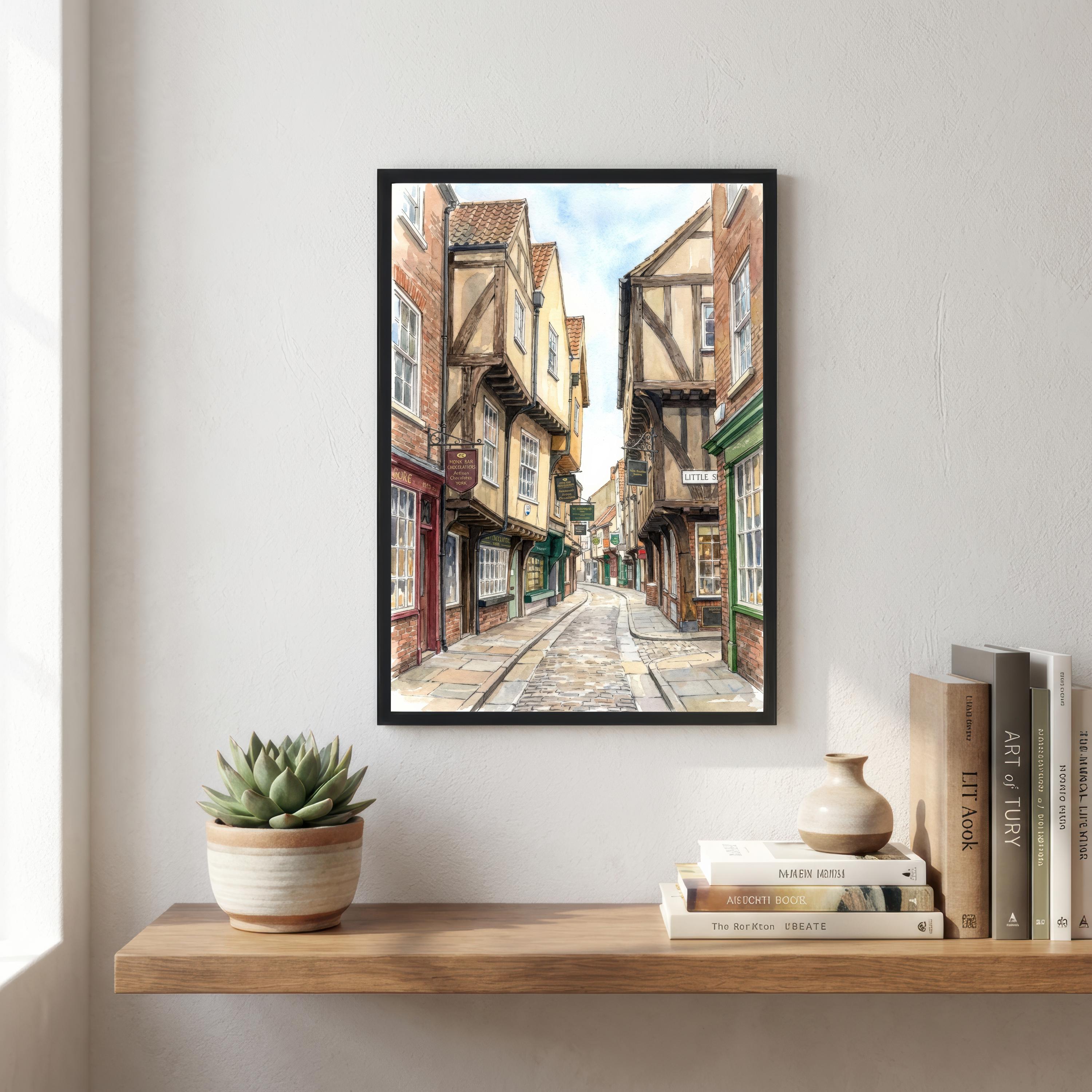 York Watercolour Painting Poster England Wall Art City Landscape Print Gift for UK Travel Lovers and Fans of Scenic Historic British