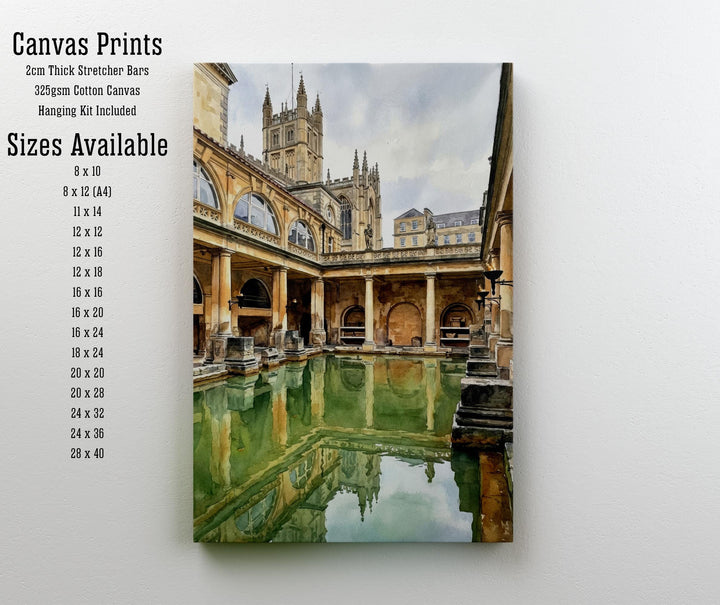 Bath Watercolour Painting Poster England Wall Art City Landscape Print Gift for UK Travel Lovers and Fans of Scenic Historic British