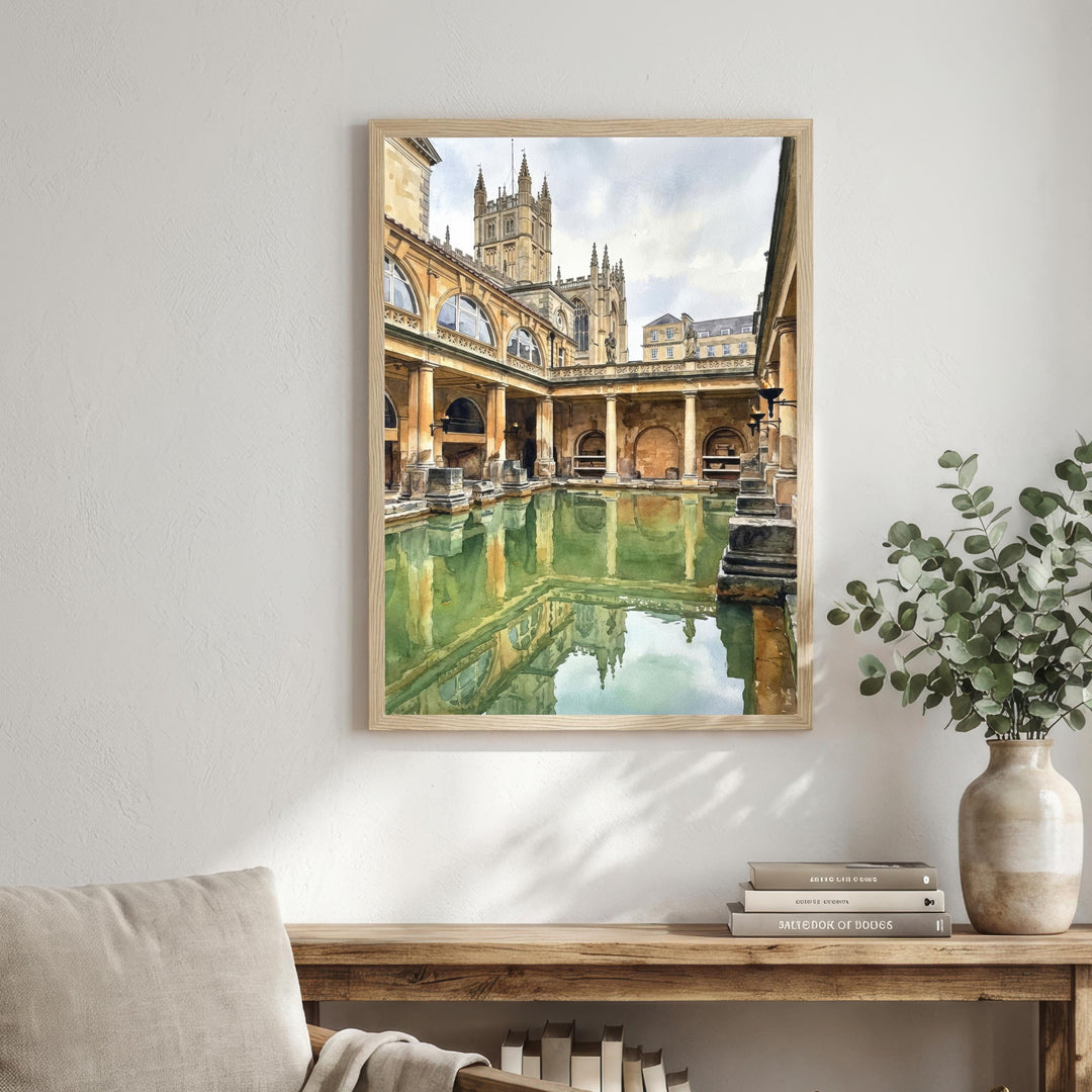 Bath Watercolour Painting Poster England Wall Art City Landscape Print Gift for UK Travel Lovers and Fans of Scenic Historic British