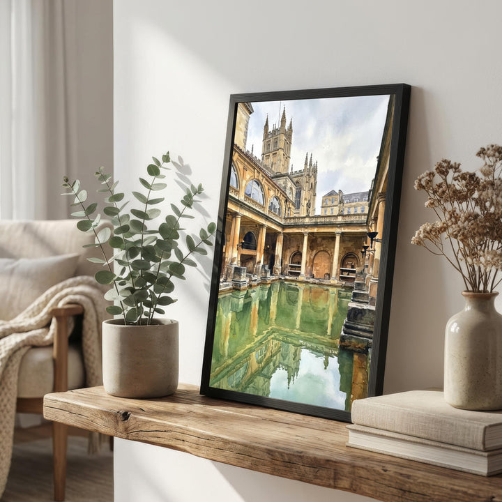 Bath Watercolour Painting Poster England Wall Art City Landscape Print Gift for UK Travel Lovers and Fans of Scenic Historic British