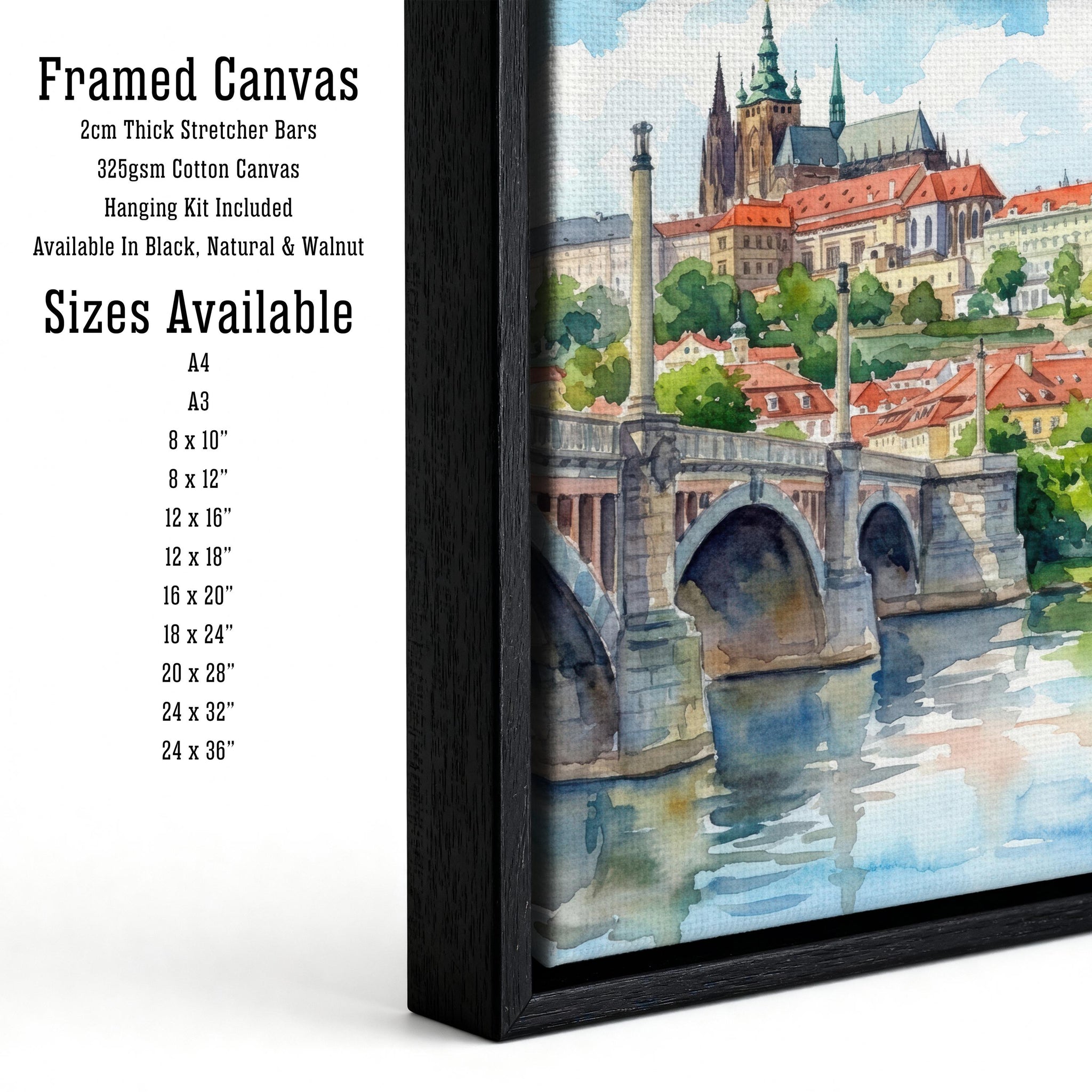 Prague Watercolour Painting Poster Czech Republic Wall Art City Landscape Print Gift for Europe Travel Lovers and Fans of Scenic Historic