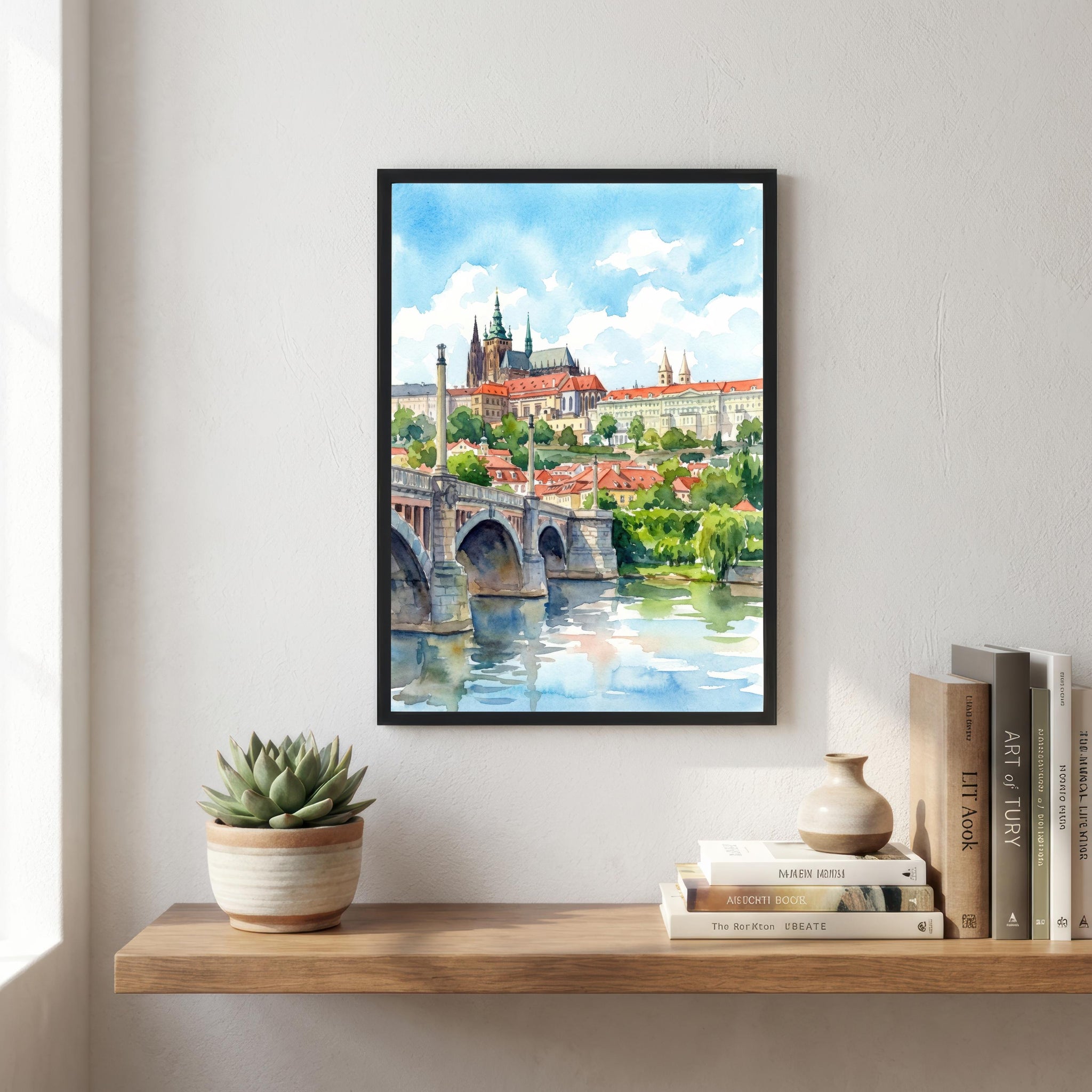 Prague Watercolour Painting Poster Czech Republic Wall Art City Landscape Print Gift for Europe Travel Lovers and Fans of Scenic Historic