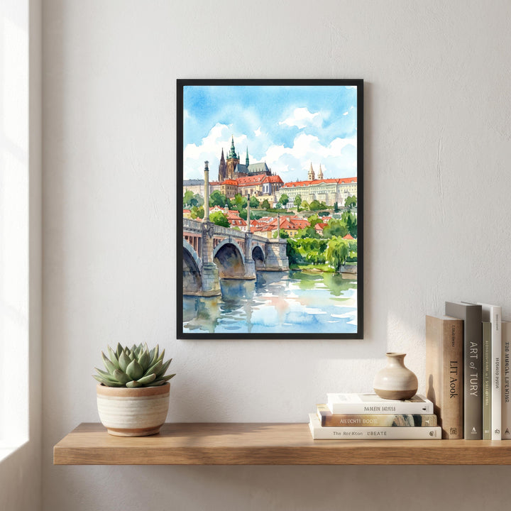 Prague Watercolour Painting Poster Czech Republic Wall Art City Landscape Print Gift for Europe Travel Lovers and Fans of Scenic Historic