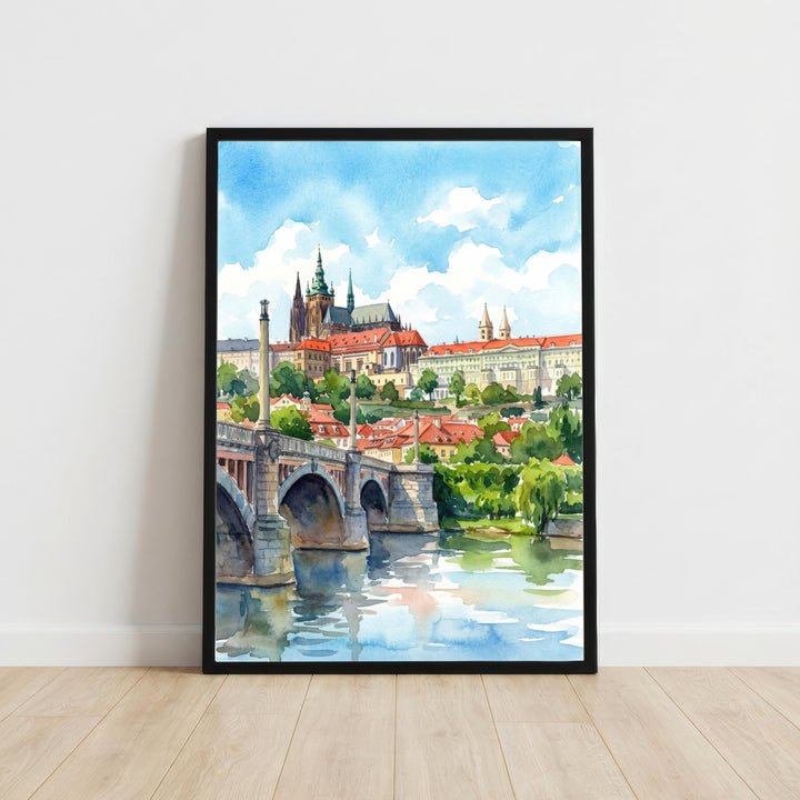 Prague Watercolour Painting Poster Czech Republic Wall Art City Landscape Print Gift for Europe Travel Lovers and Fans of Scenic Historic