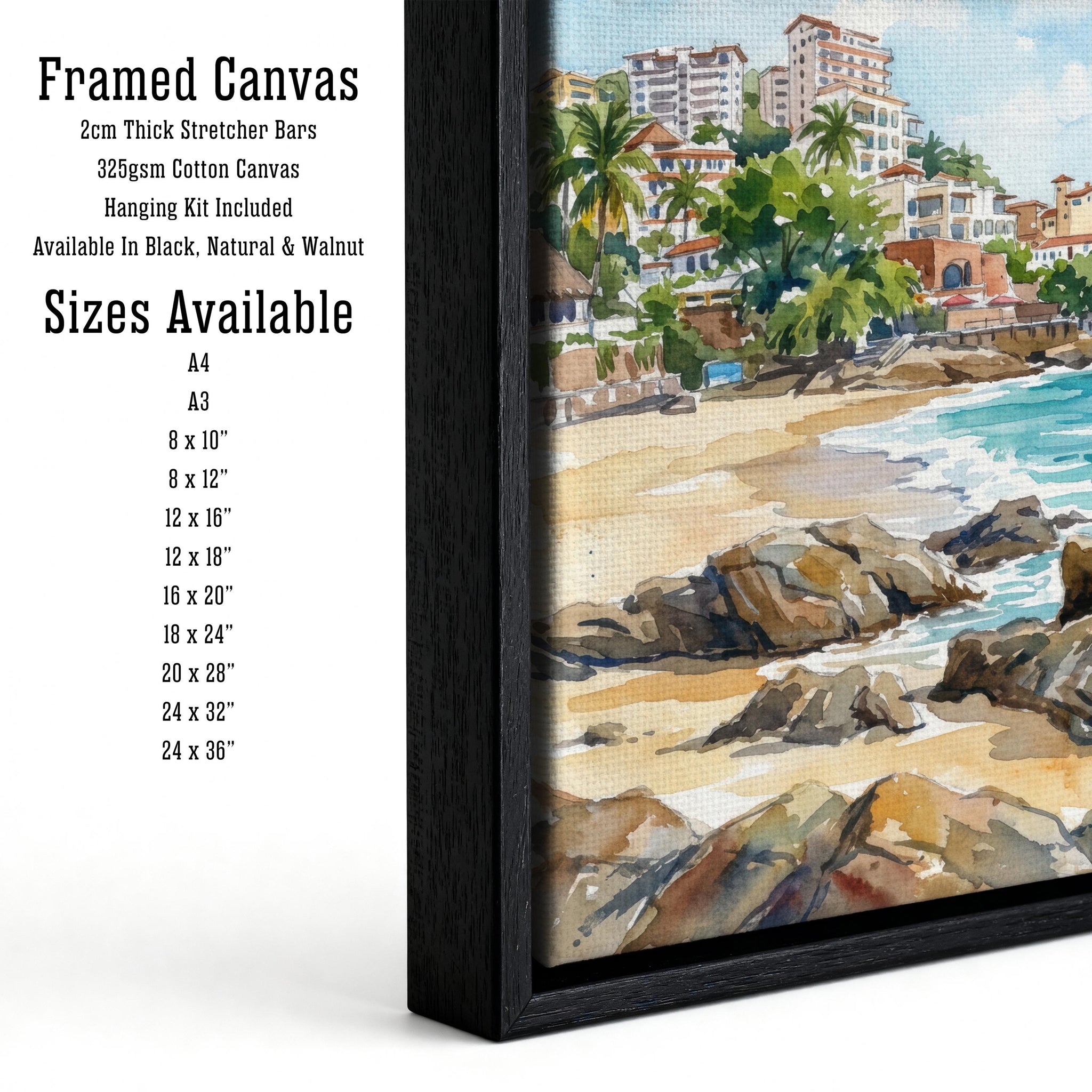 Puerto Vallarta Watercolor Painting Poster Mexico Wall Art Coastal Landscape Print Gift for American Travel Lovers and Fans of Scenic
