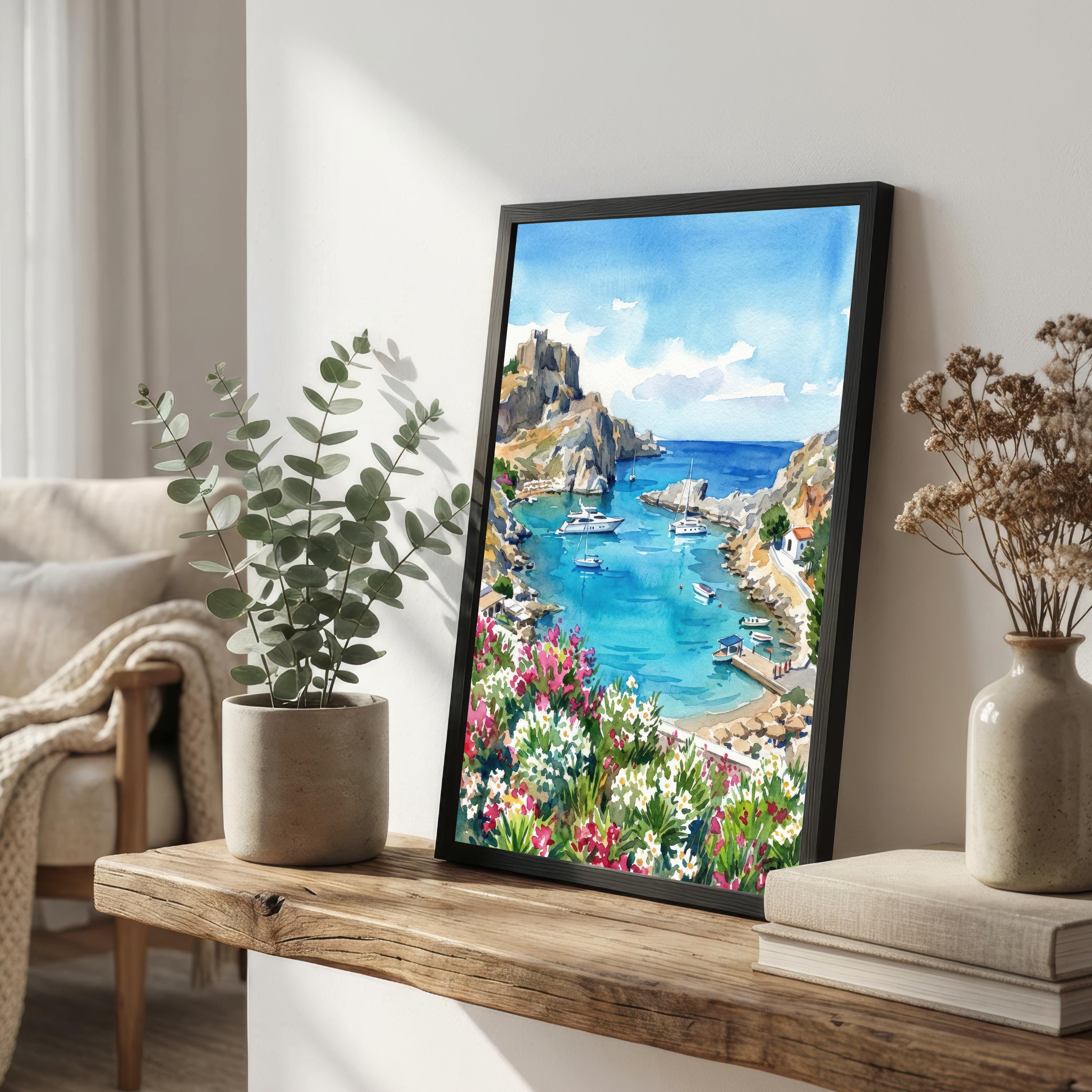 Algarve Watercolour Painting Poster Portugal Wall Art Coastal Landscape Print Gift for Europe Travel Lovers and Fans of Scenic Southern