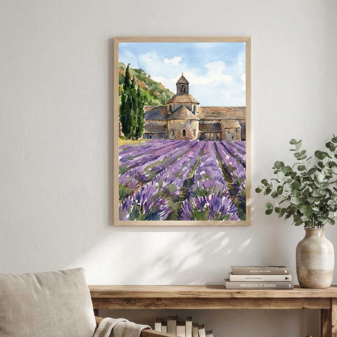 Provence France Watercolour Painting Poster Wall Art Countryside Landscape Print Gift for Europe Travel Lovers and Fans of Scenic French