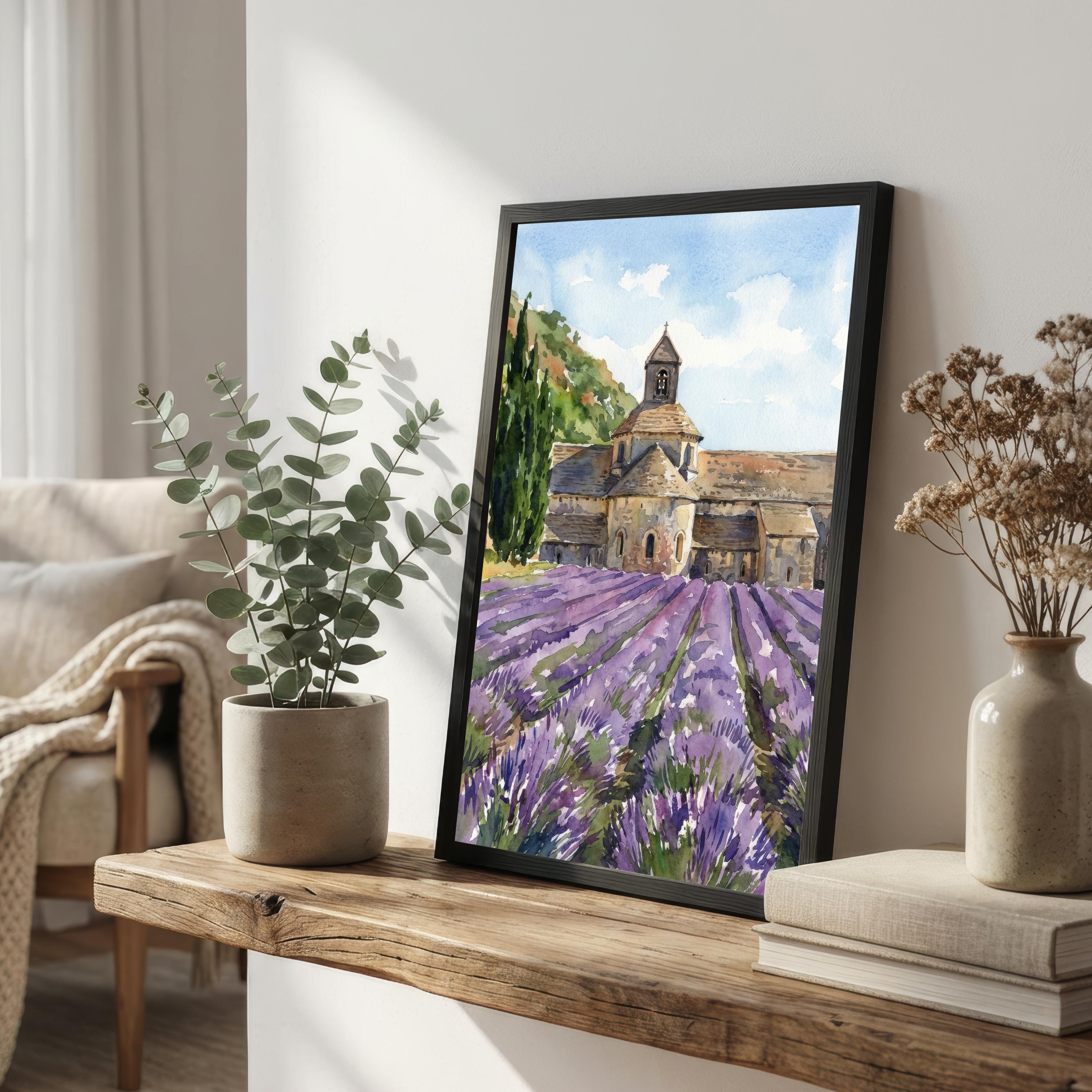 Provence France Watercolour Painting Poster Wall Art Countryside Landscape Print Gift for Europe Travel Lovers and Fans of Scenic French