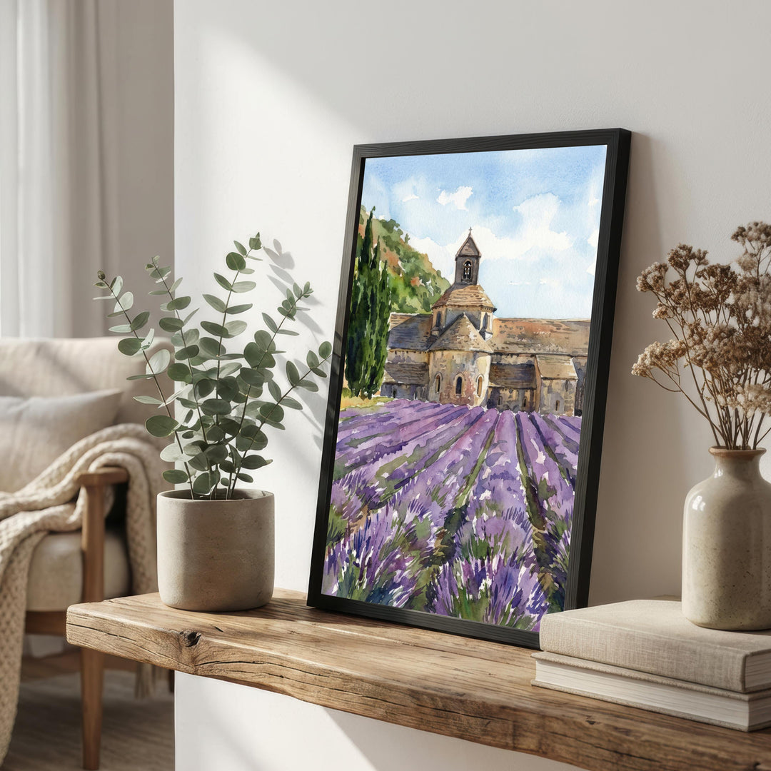 Provence France Watercolour Painting Poster Wall Art Countryside Landscape Print Gift for Europe Travel Lovers and Fans of Scenic French