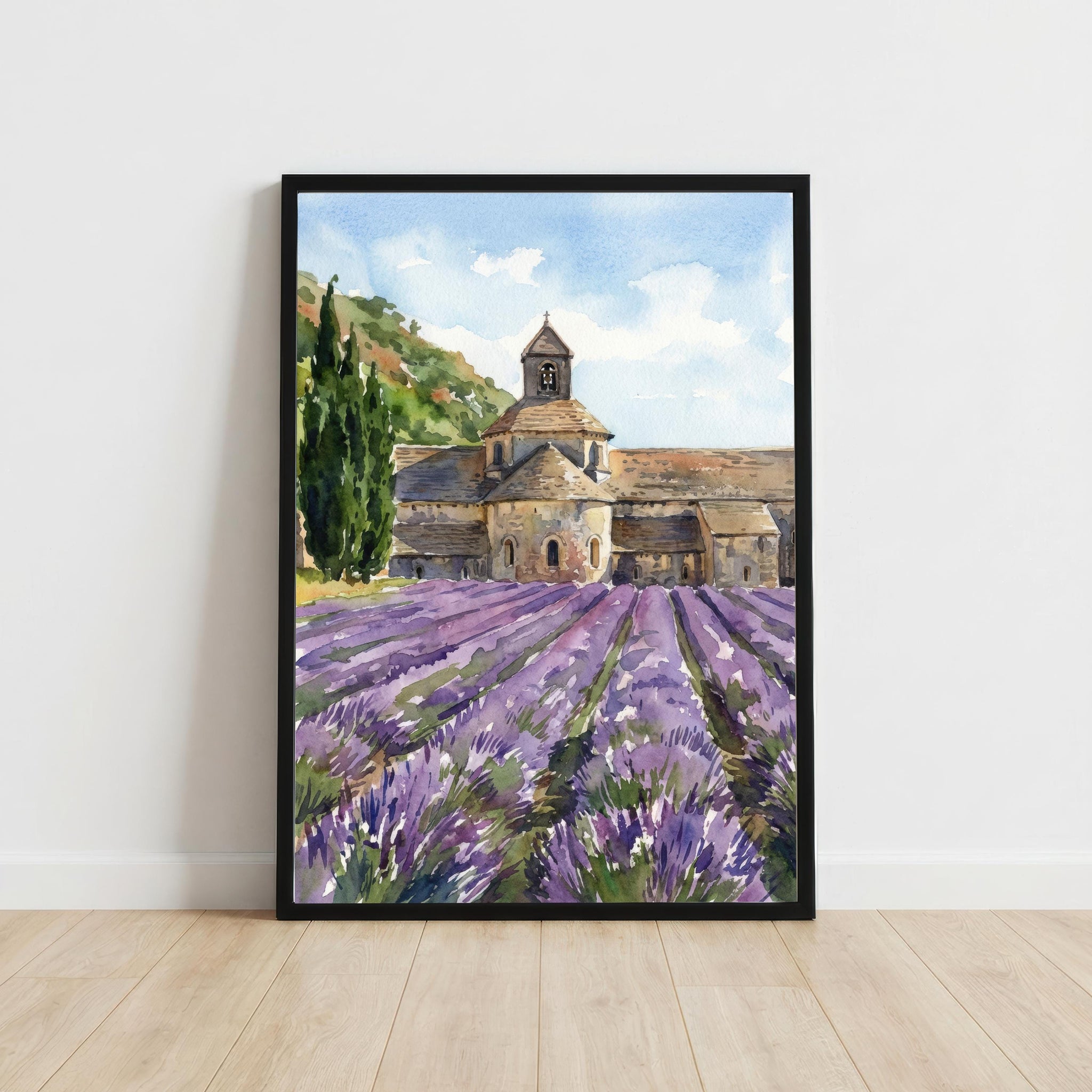 Provence France Watercolour Painting Poster Wall Art Countryside Landscape Print Gift for Europe Travel Lovers and Fans of Scenic French