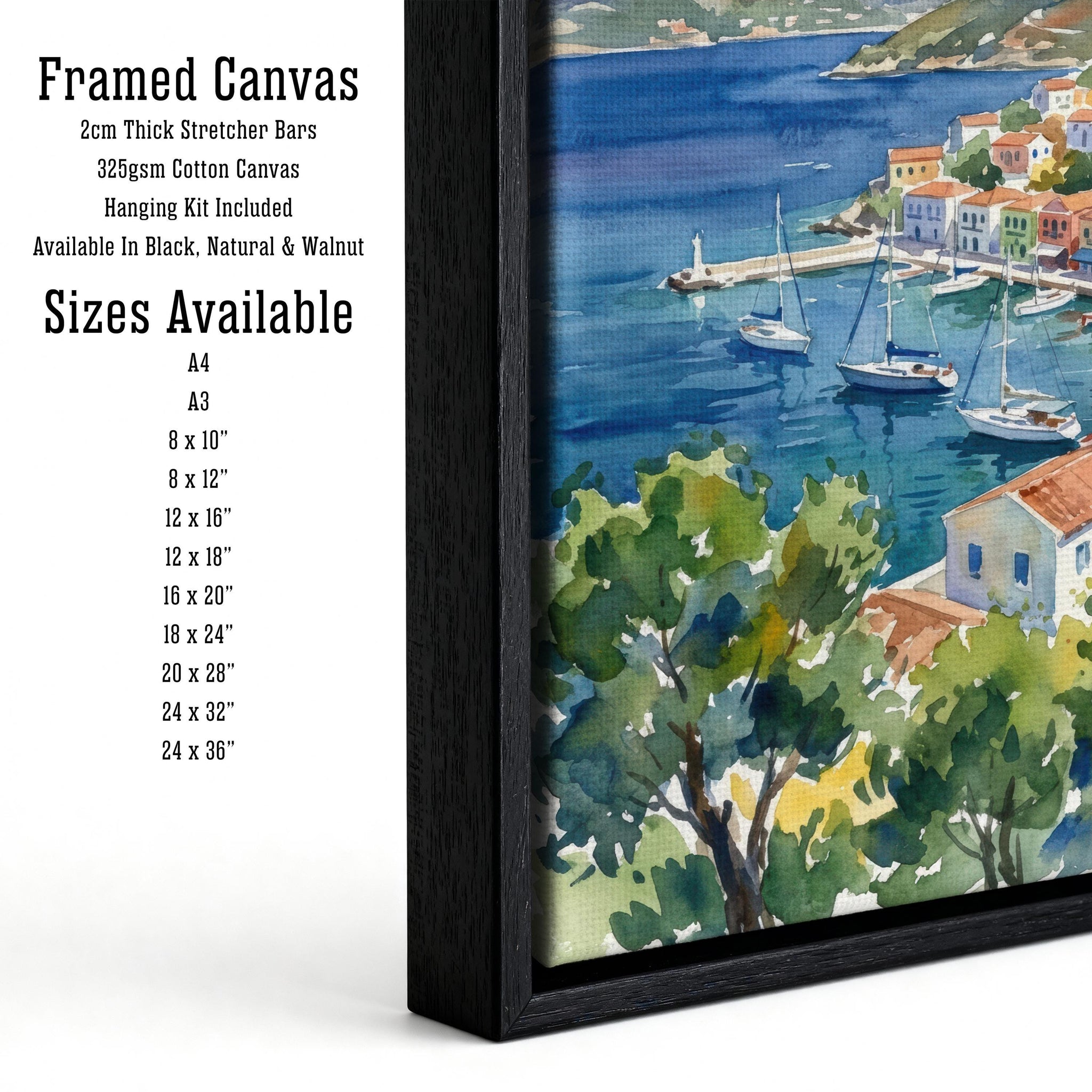 Simi Greece Watercolor Print, Coastal Island Art