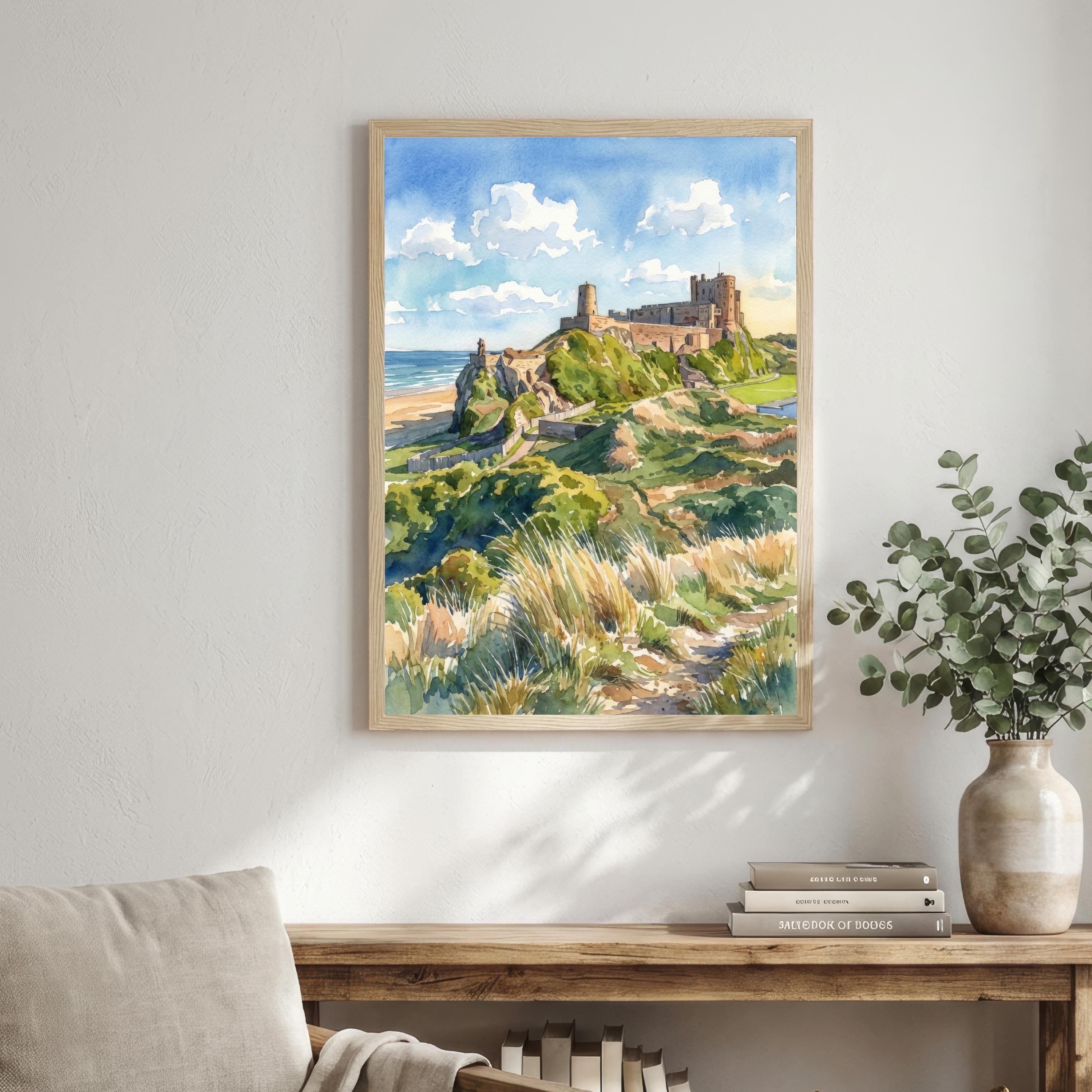 Northumberland Watercolour Painting Poster England Wall Art Countryside Landscape Print Gift for UK Travel Lovers and Fans of Scenic