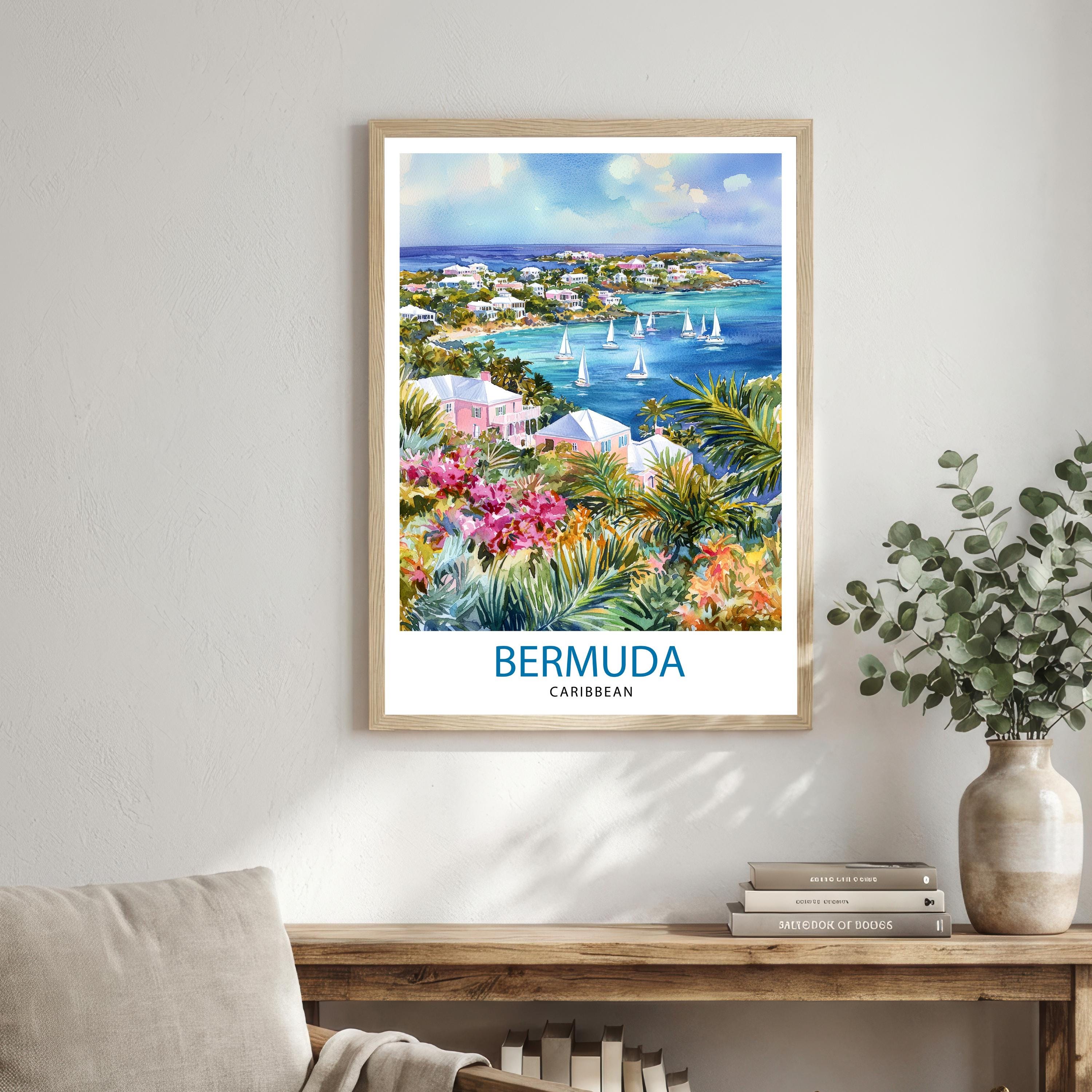 Bermuda Travel Poster: Pink Sand Beaches, Turquoise Waters