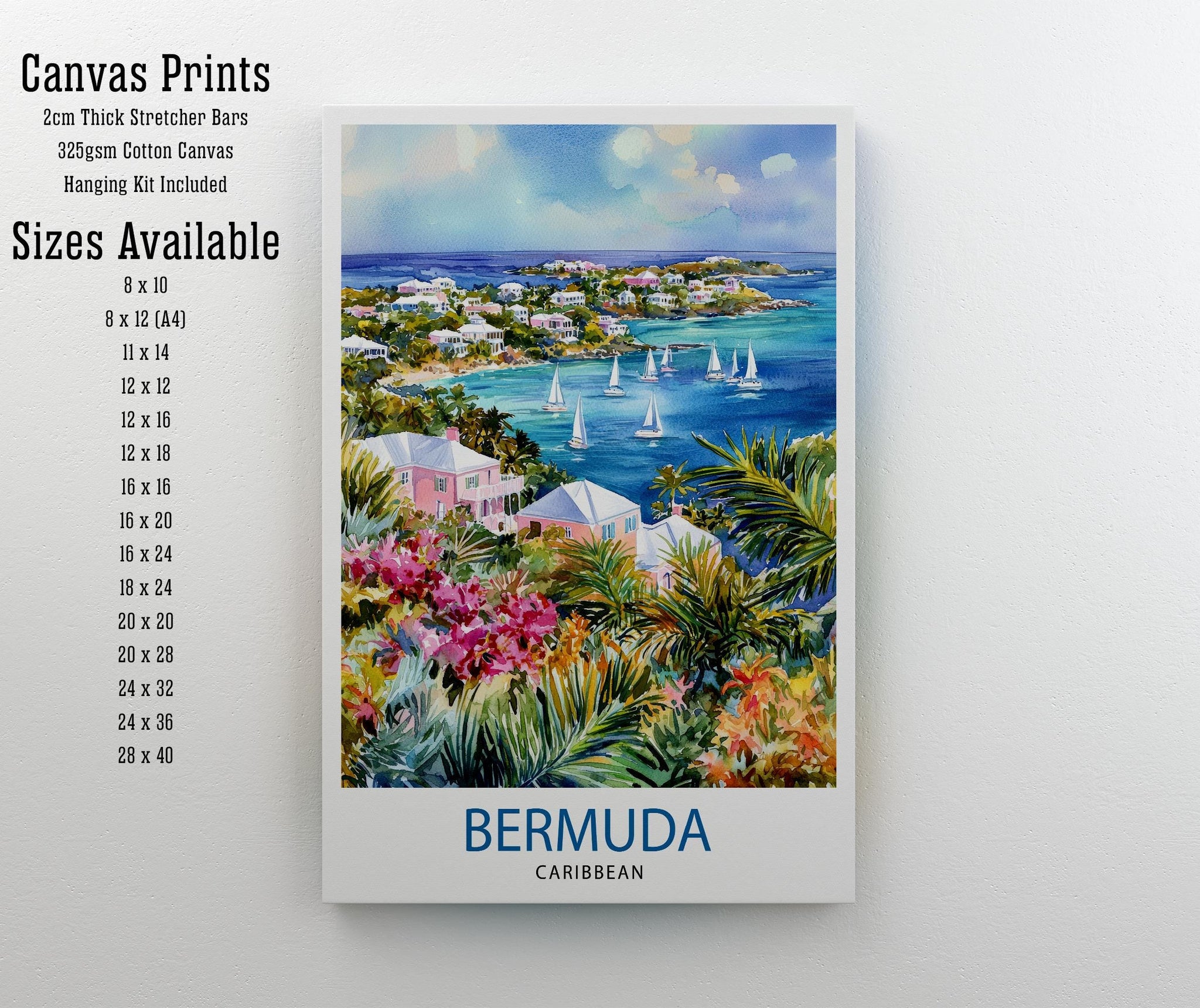 Bermuda Travel Poster: Pink Sand Beaches, Turquoise Waters