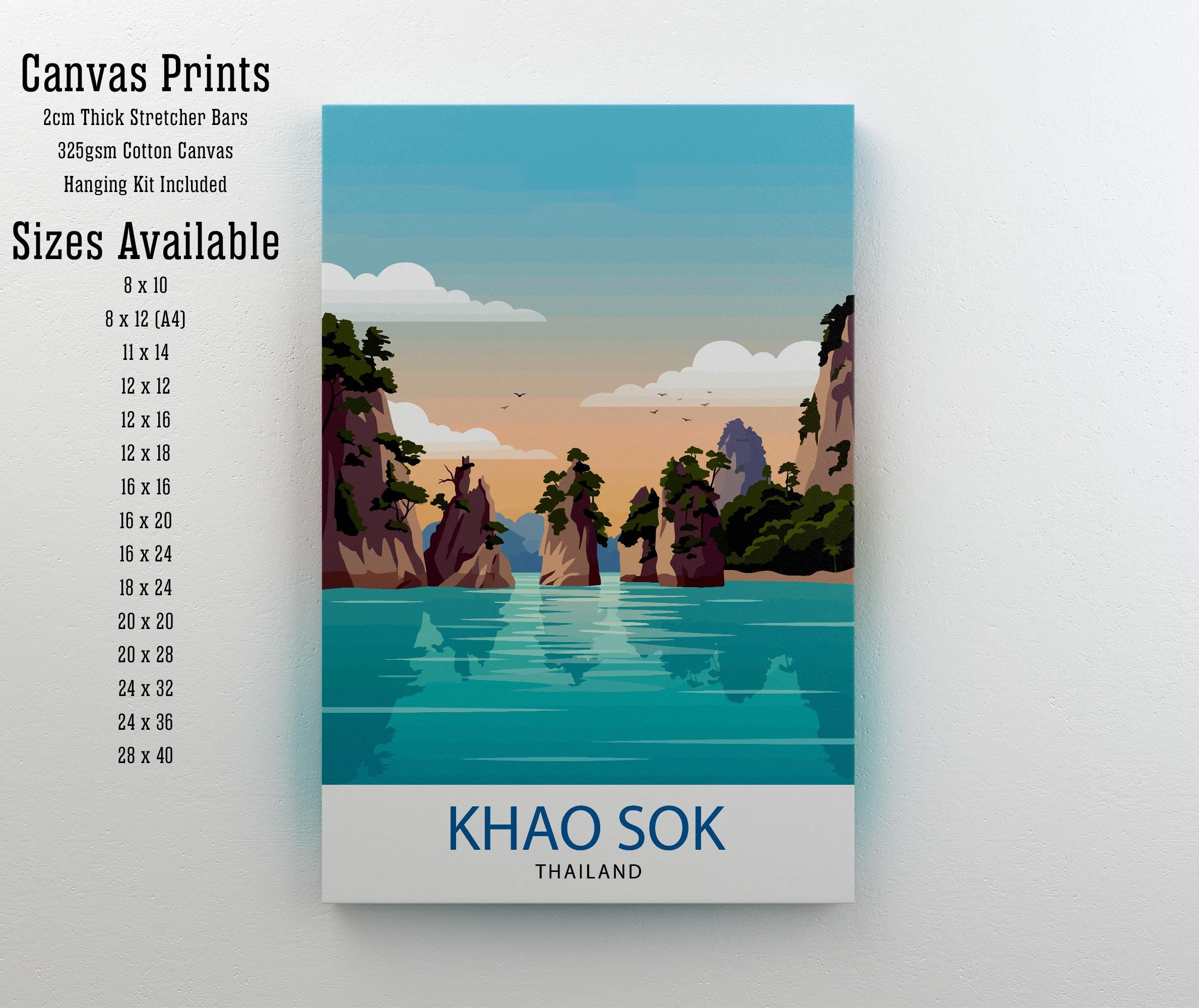 Khao Sok Thailand Travel Poster Print Wall Art Jungle Lake Landscape Decor Gift for Asia Adventure Lovers and Fans of Scenic Tropical Nature