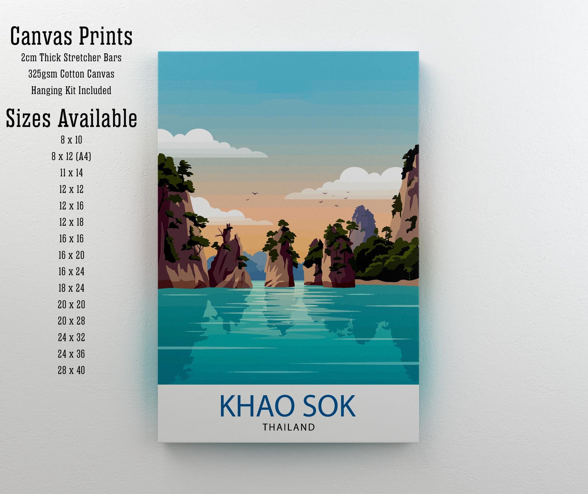 Khao Sok Thailand Travel Poster Print Wall Art Jungle Lake Landscape Decor Gift for Asia Adventure Lovers and Fans of Scenic Tropical Nature