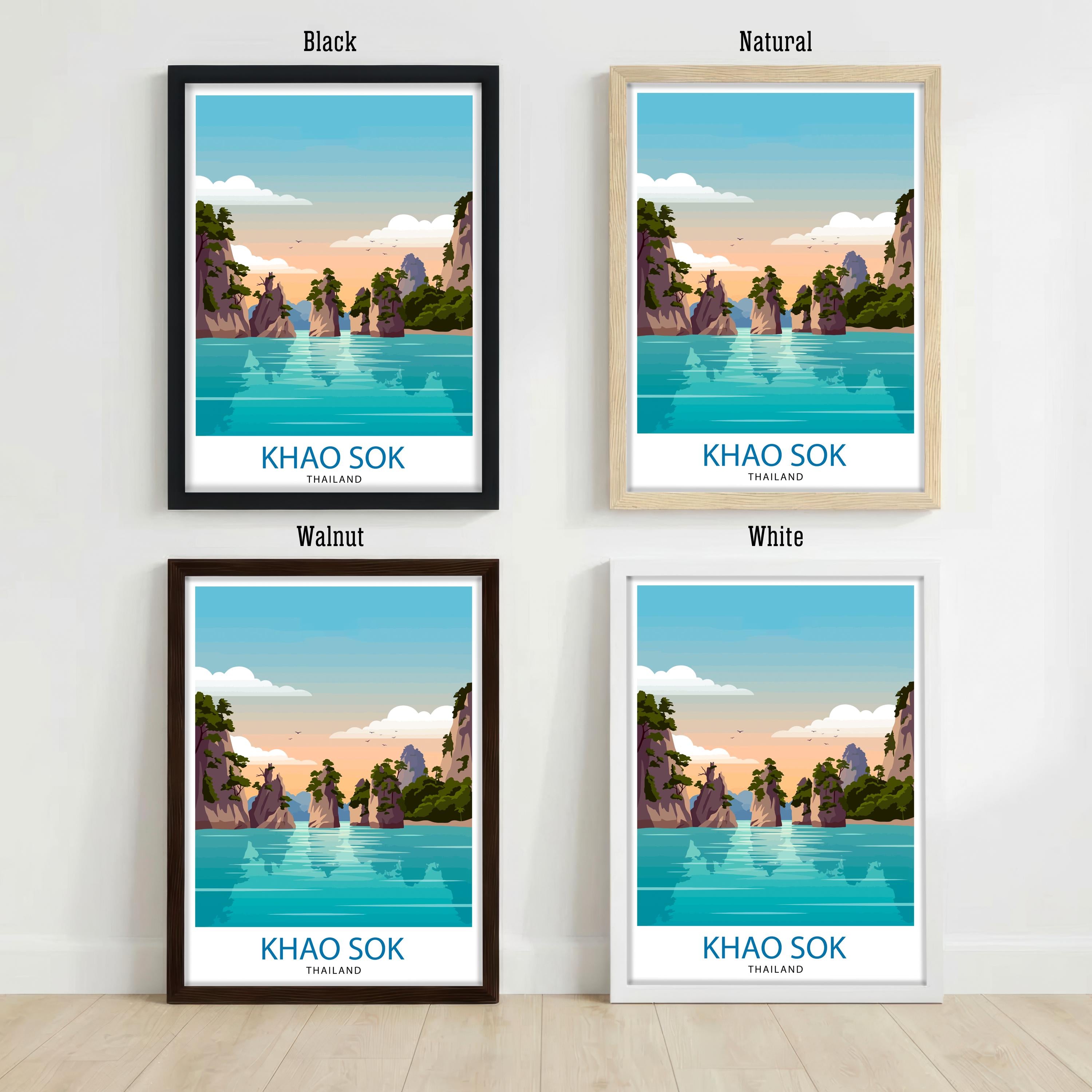 Khao Sok Thailand Travel Poster Print Wall Art Jungle Lake Landscape Decor Gift for Asia Adventure Lovers and Fans of Scenic Tropical Nature