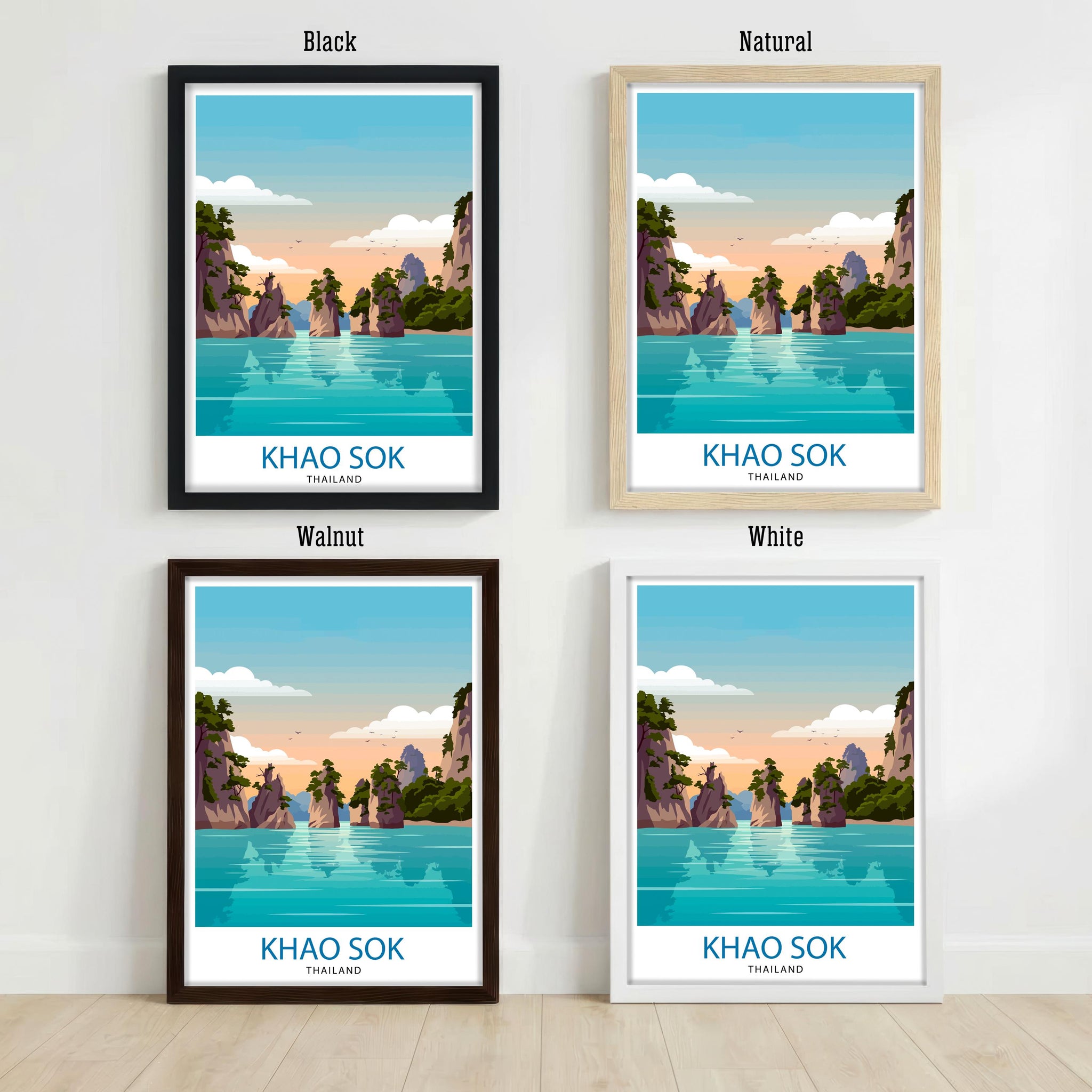 Khao Sok Thailand Travel Poster Print Wall Art Jungle Lake Landscape Decor Gift for Asia Adventure Lovers and Fans of Scenic Tropical Nature