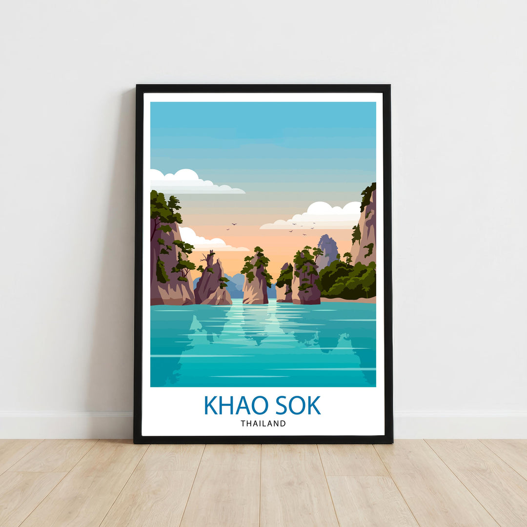 Khao Sok Thailand Travel Poster Print Wall Art Jungle Lake Landscape Decor Gift for Asia Adventure Lovers and Fans of Scenic Tropical Nature