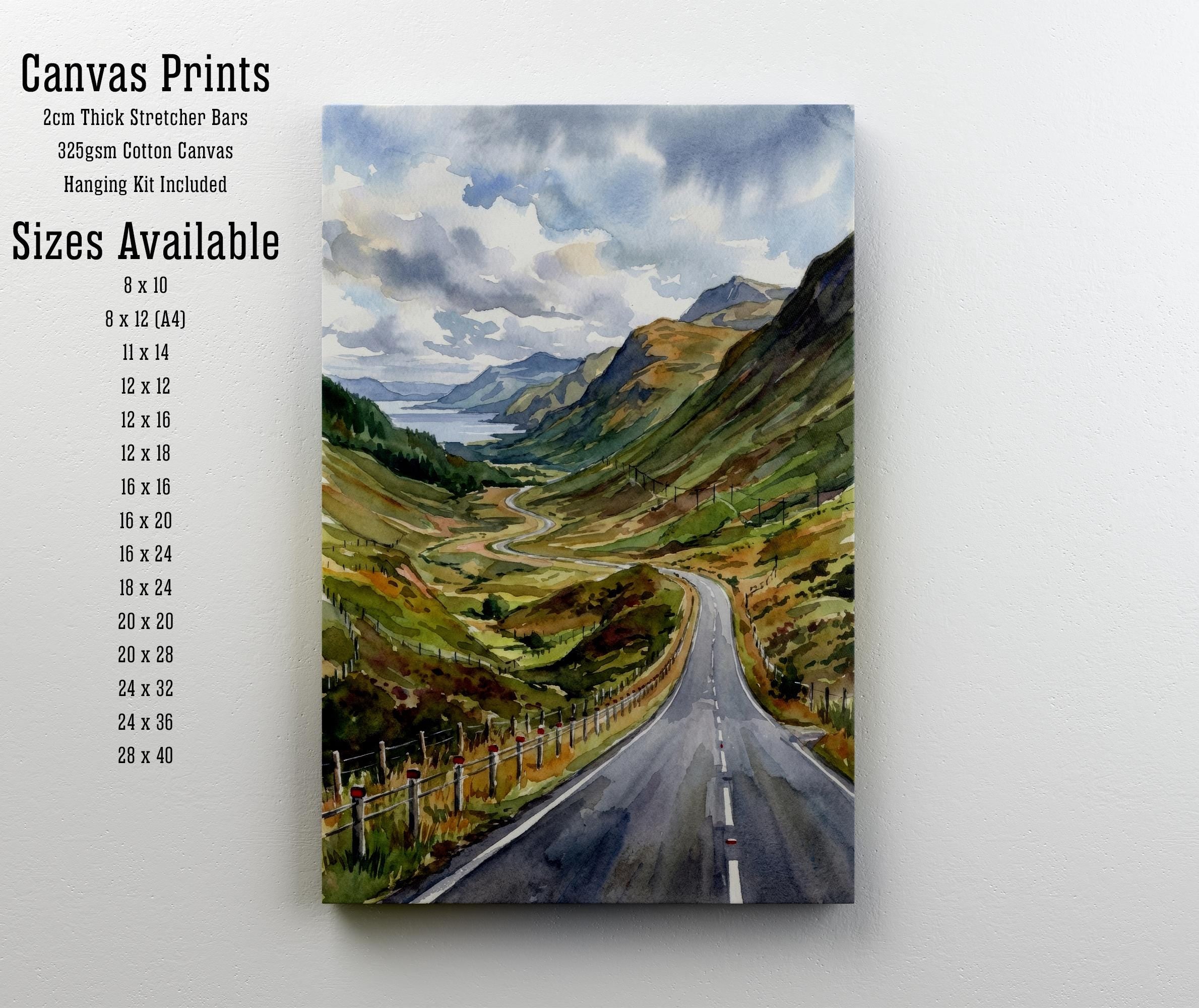 North Coast 500 Watercolour Painting Poster Scotland Wall Art Coastal Landscape Print Gift for UK Travel Lovers and Fans of Scenic Highland