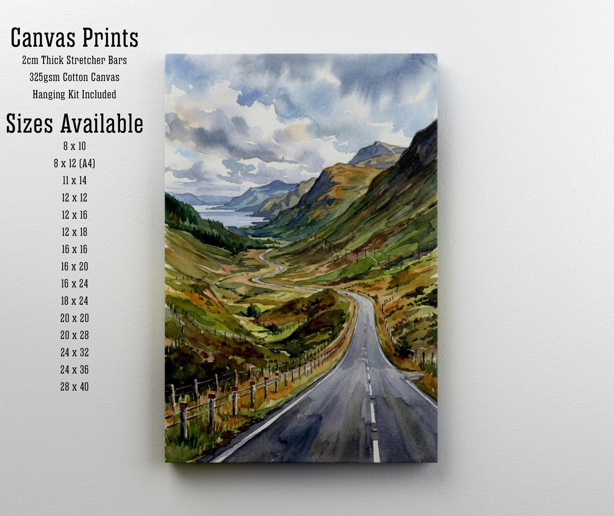 North Coast 500 Watercolour Painting Poster Scotland Wall Art Coastal Landscape Print Gift for UK Travel Lovers and Fans of Scenic Highland