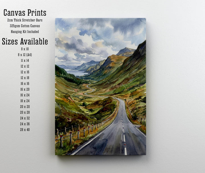 North Coast 500 Watercolour Painting Poster Scotland Wall Art Coastal Landscape Print Gift for UK Travel Lovers and Fans of Scenic Highland