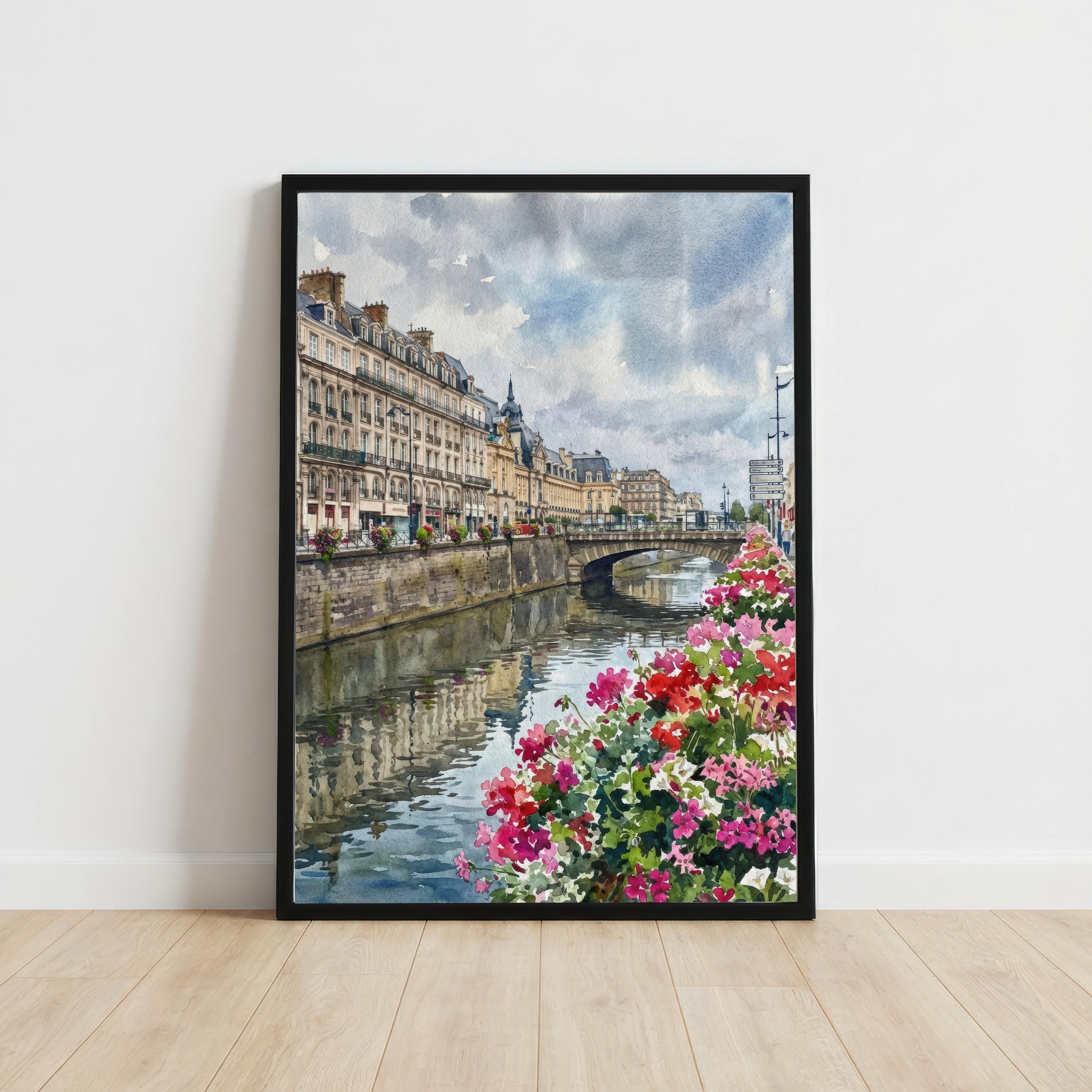 Rennes Watercolour Painting Poster France Wall Art Cityscape Print Gift for Europe Travel Lovers and Fans of Scenic Historic French