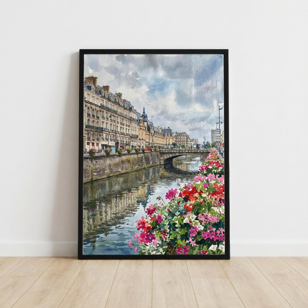 Rennes Watercolour Painting Poster France Wall Art Cityscape Print Gift for Europe Travel Lovers and Fans of Scenic Historic French