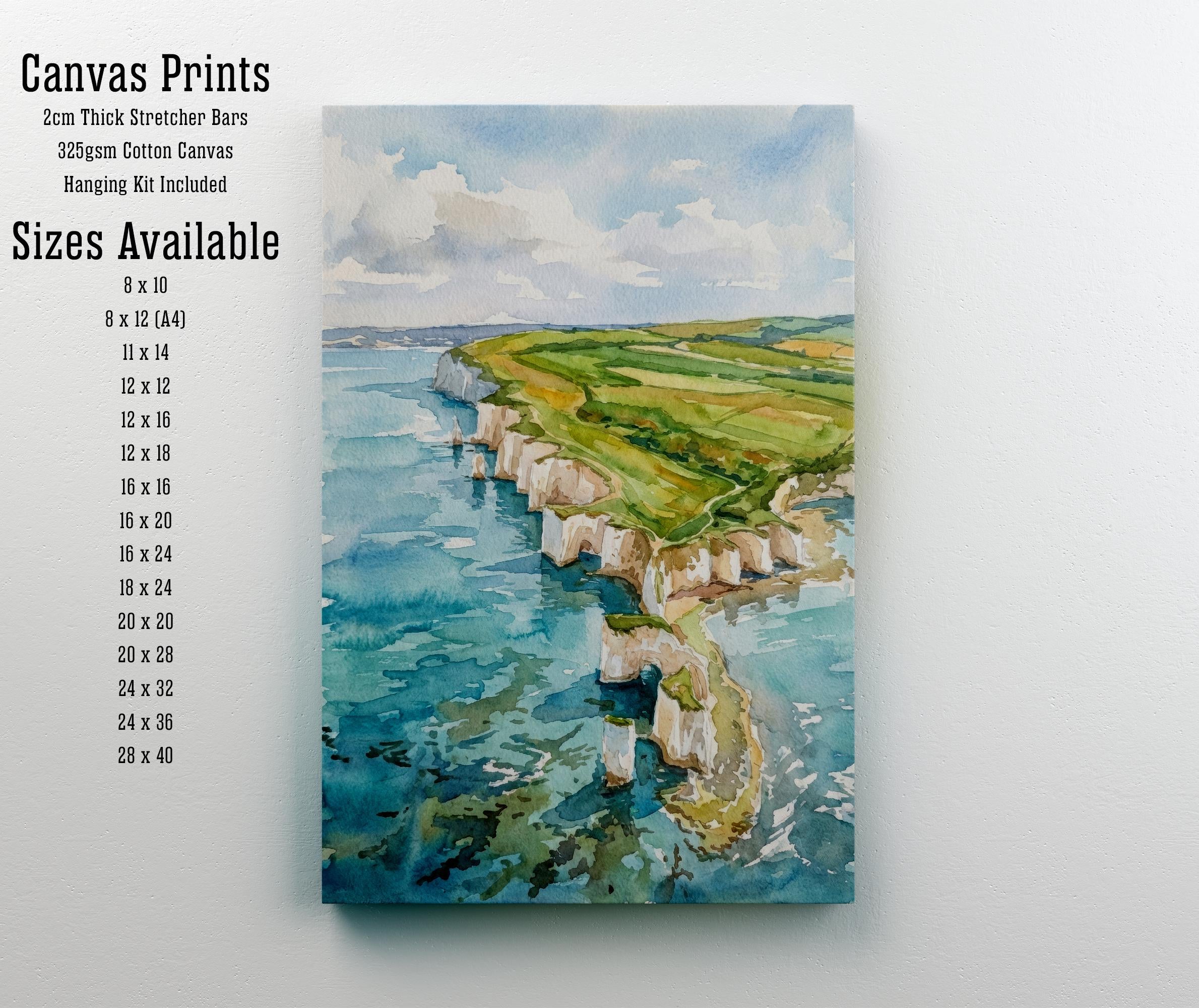Swanage Coast Watercolour Painting, Dorset Seaside Art Print