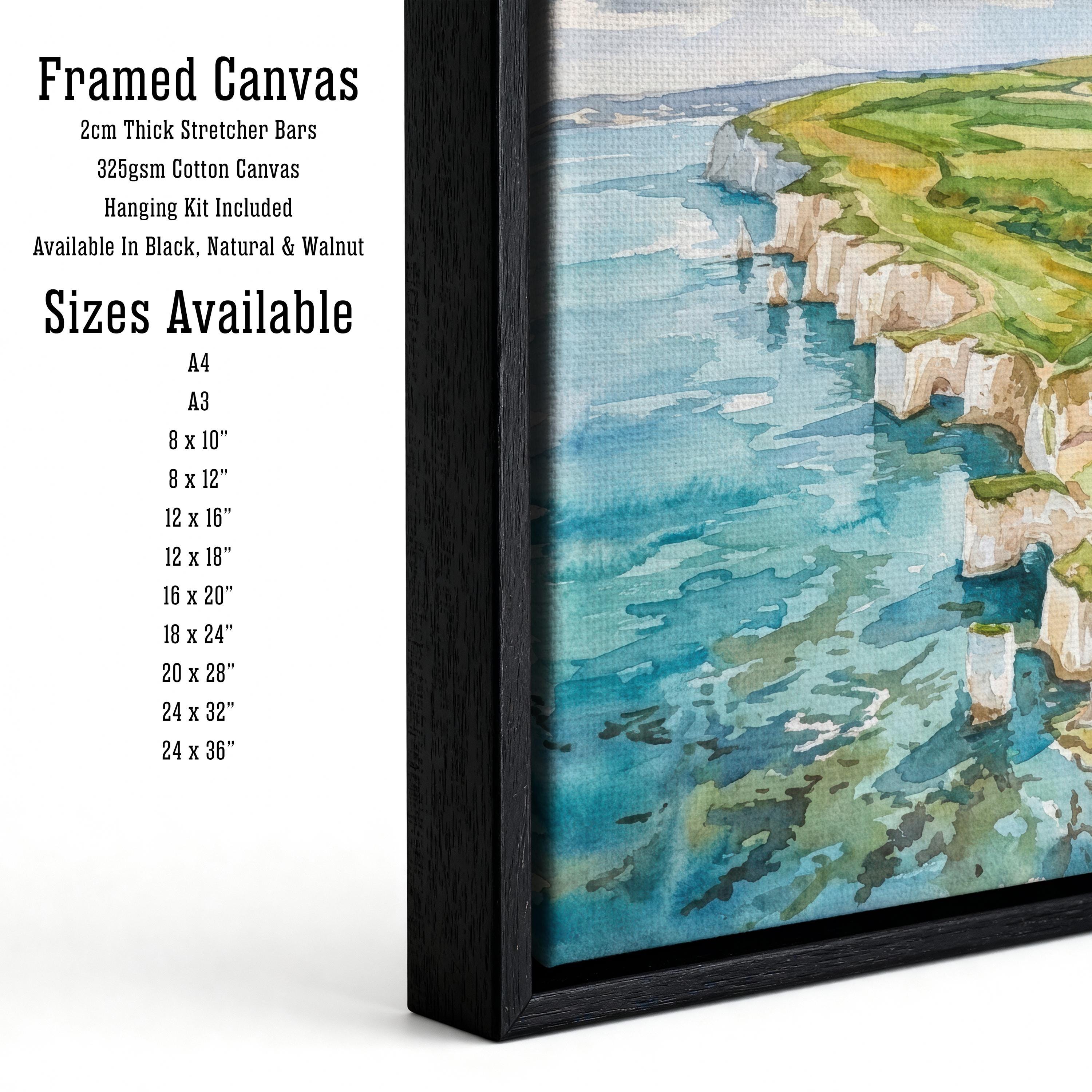 Swanage Coast Watercolour Painting, Dorset Seaside Art Print