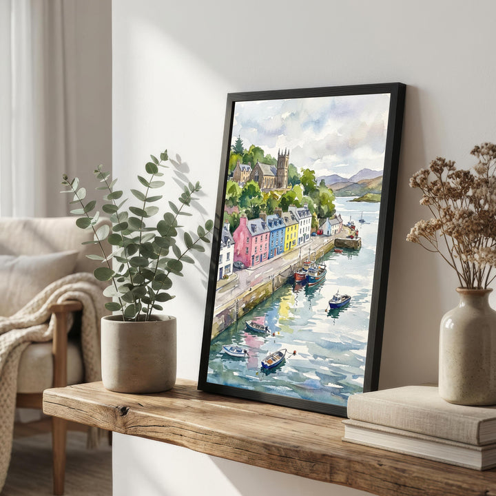 Oban Scotland Watercolour Painting Poster Wall Art Coastal Landscape Print Gift for UK Travel Lovers and Fans of Scenic Seaside Highland