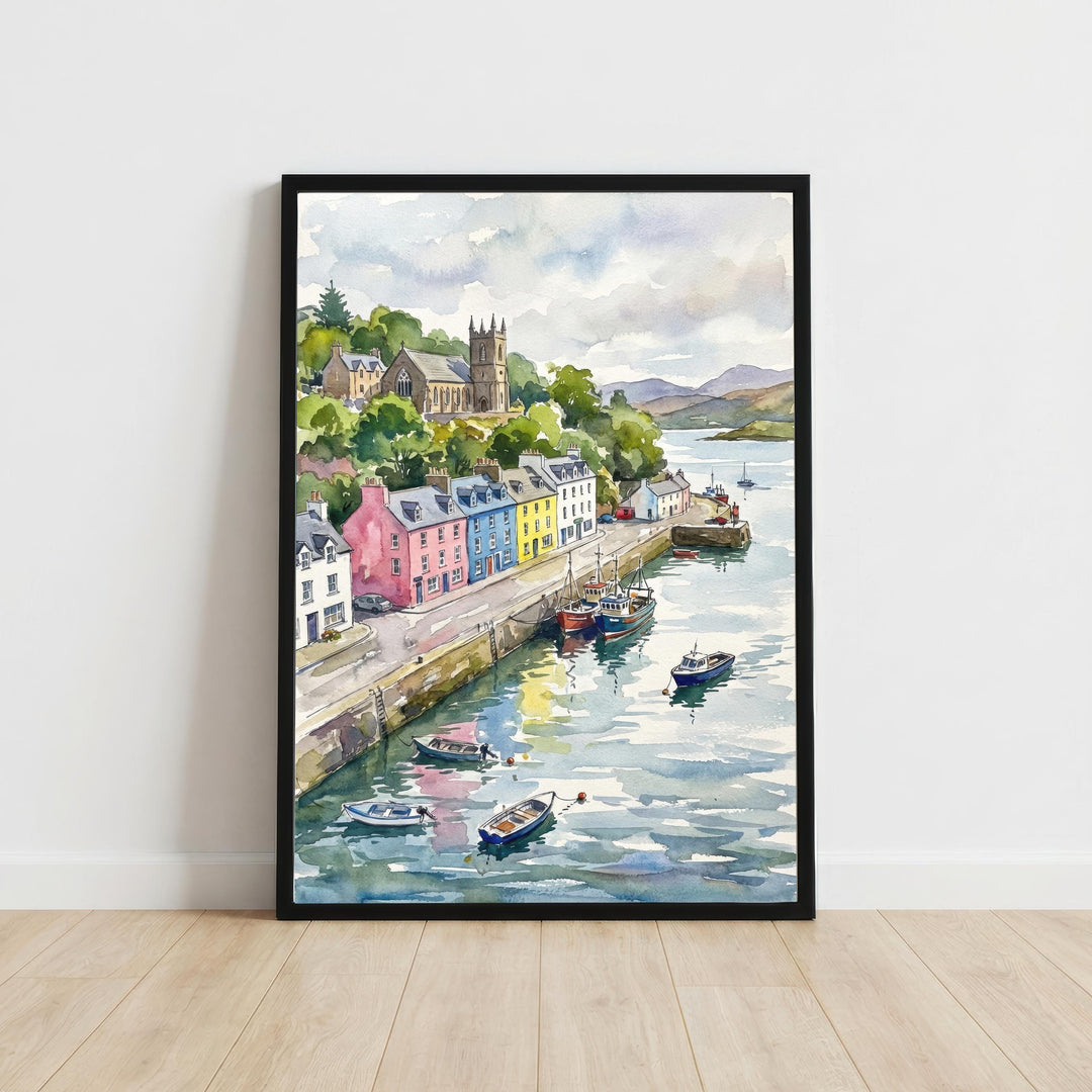 Oban Scotland Watercolour Painting Poster Wall Art Coastal Landscape Print Gift for UK Travel Lovers and Fans of Scenic Seaside Highland