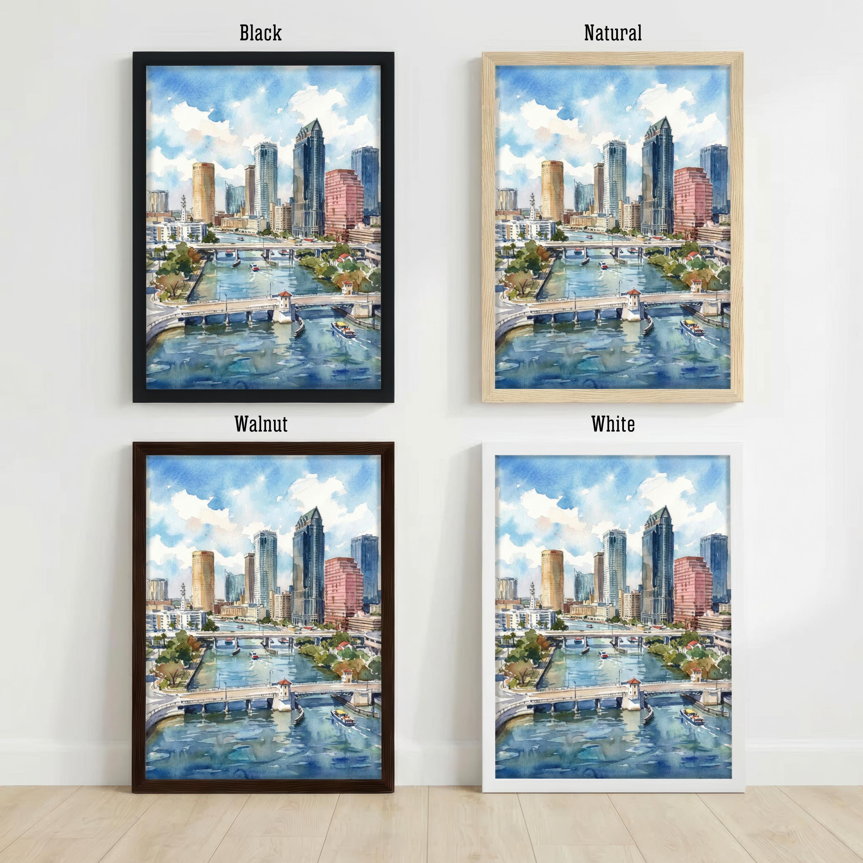 Tampa Florida Watercolor Print, Coastal Cityscape Wall Art