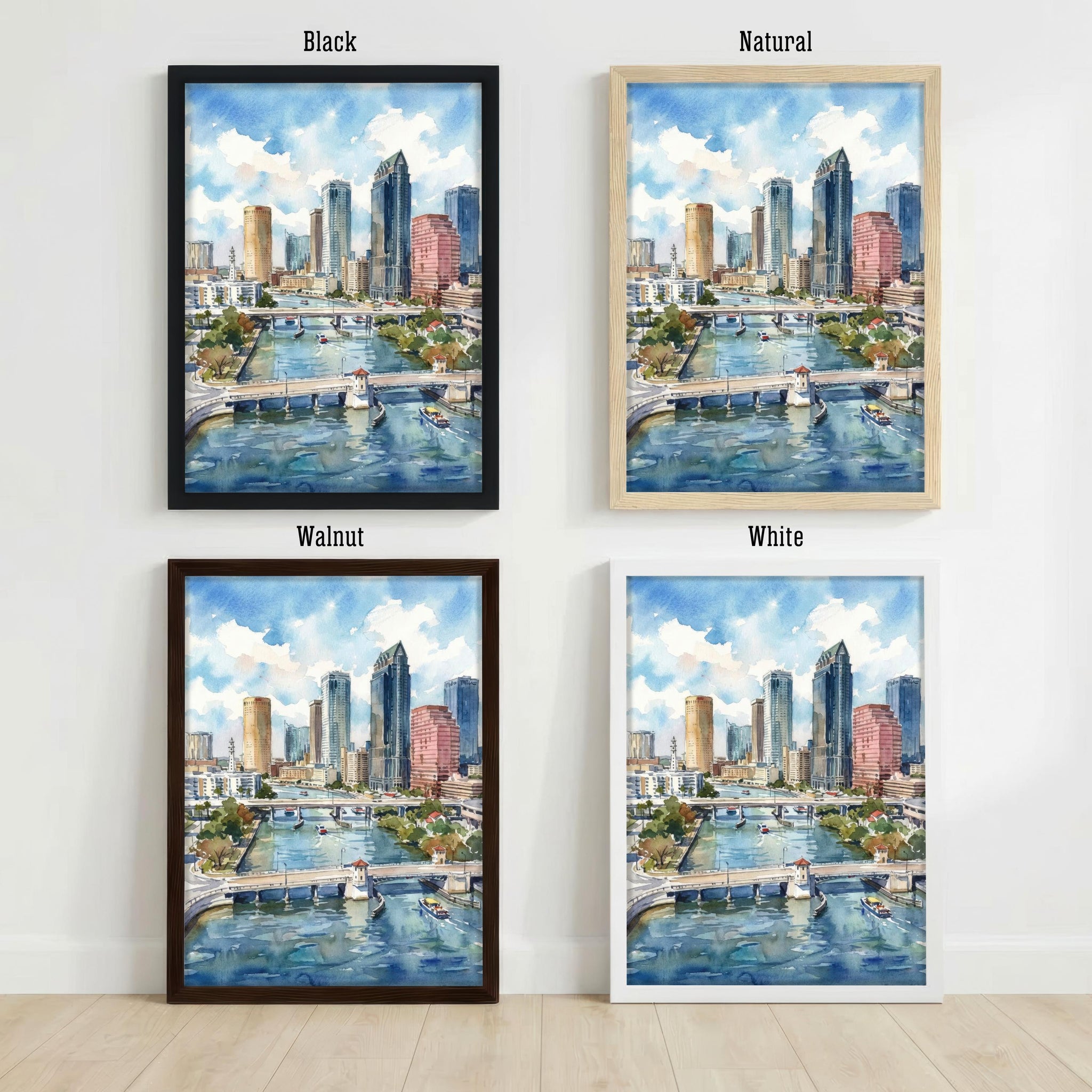 Tampa Florida Watercolor Print, Coastal Cityscape Wall Art