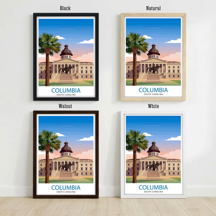 Columbia South Carolina Travel Poster Print Wall Art Cityscape Decor Gift for USA Road Trip Fans and Lovers of Scenic Southern Historic