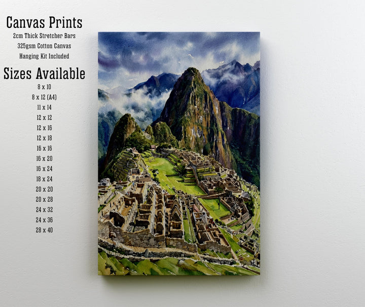 Machu Picchu Watercolour Painting Poster Peru Wall Art Mountain Landscape Print Gift for Travel Lovers and Fans of Scenic Historic