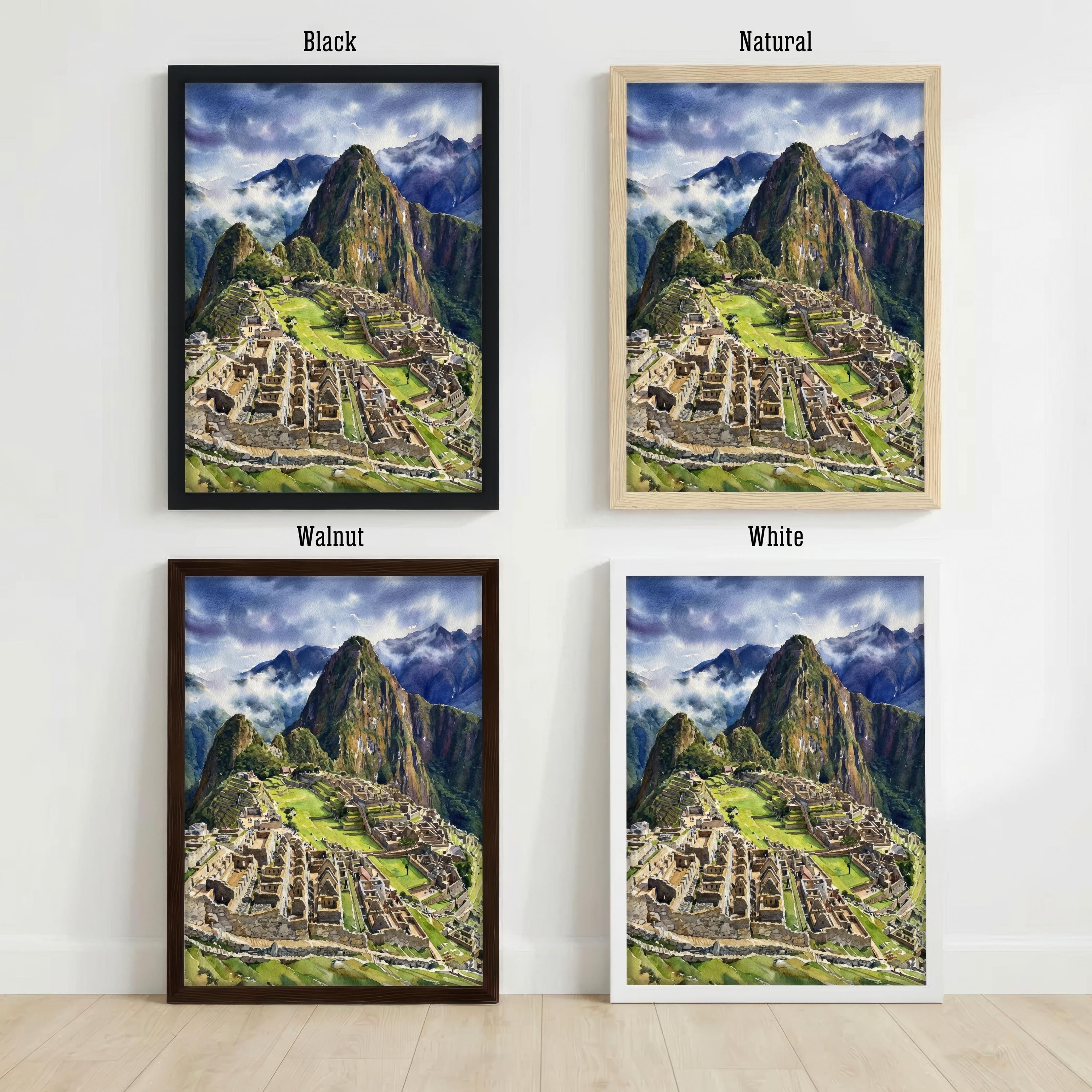 Machu Picchu Watercolour Painting Poster Peru Wall Art Mountain Landscape Print Gift for Travel Lovers and Fans of Scenic Historic