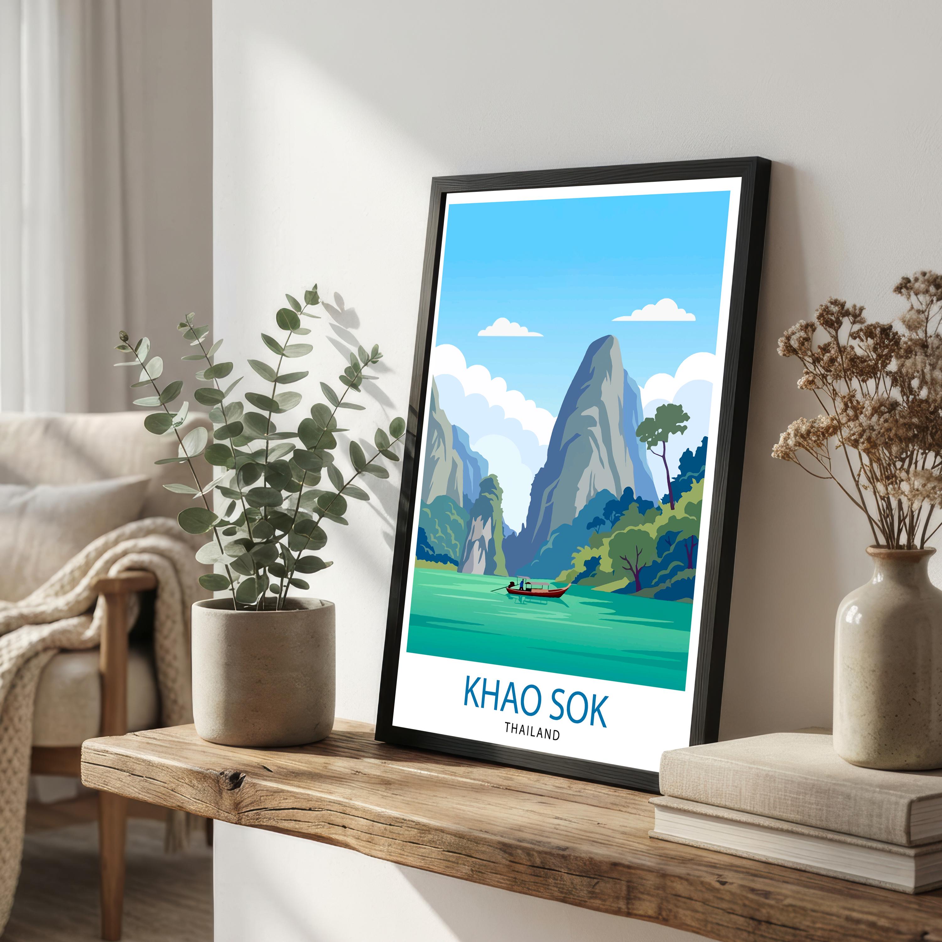 Khao Sok Thailand Travel Poster: Jungle Lake Landscape Wall Art