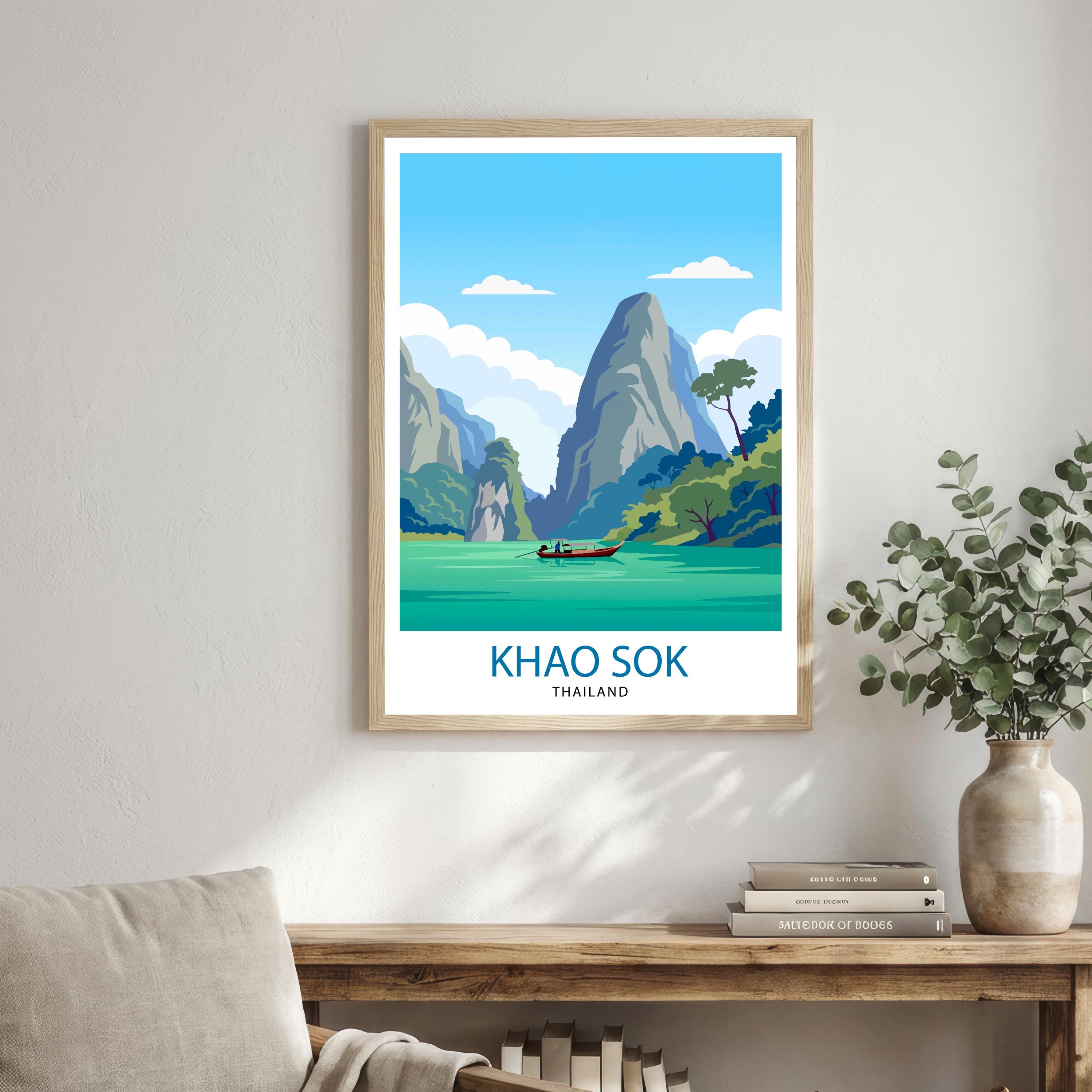 Khao Sok Thailand Travel Poster: Jungle Lake Landscape Wall Art