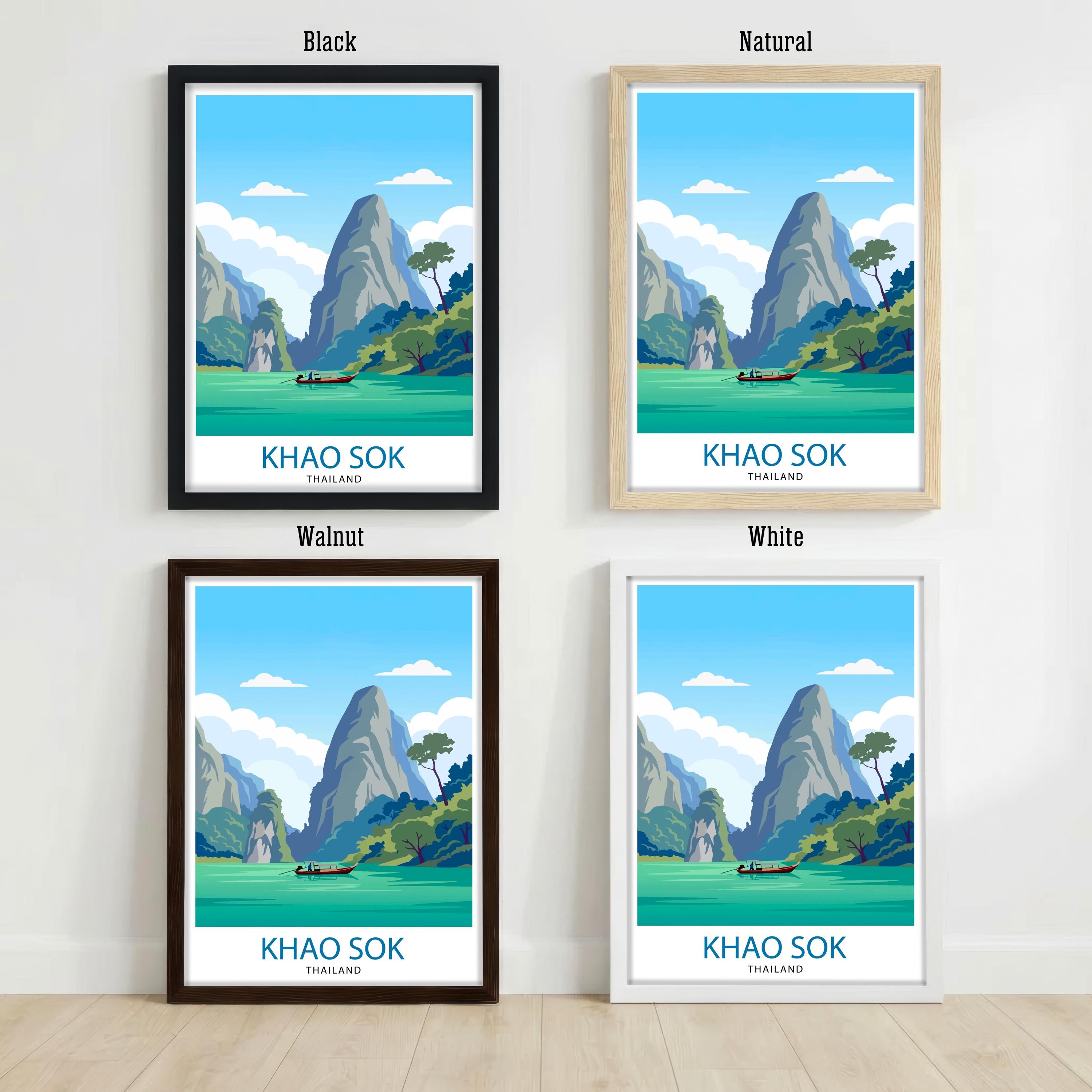 Khao Sok Thailand Travel Poster: Jungle Lake Landscape Wall Art
