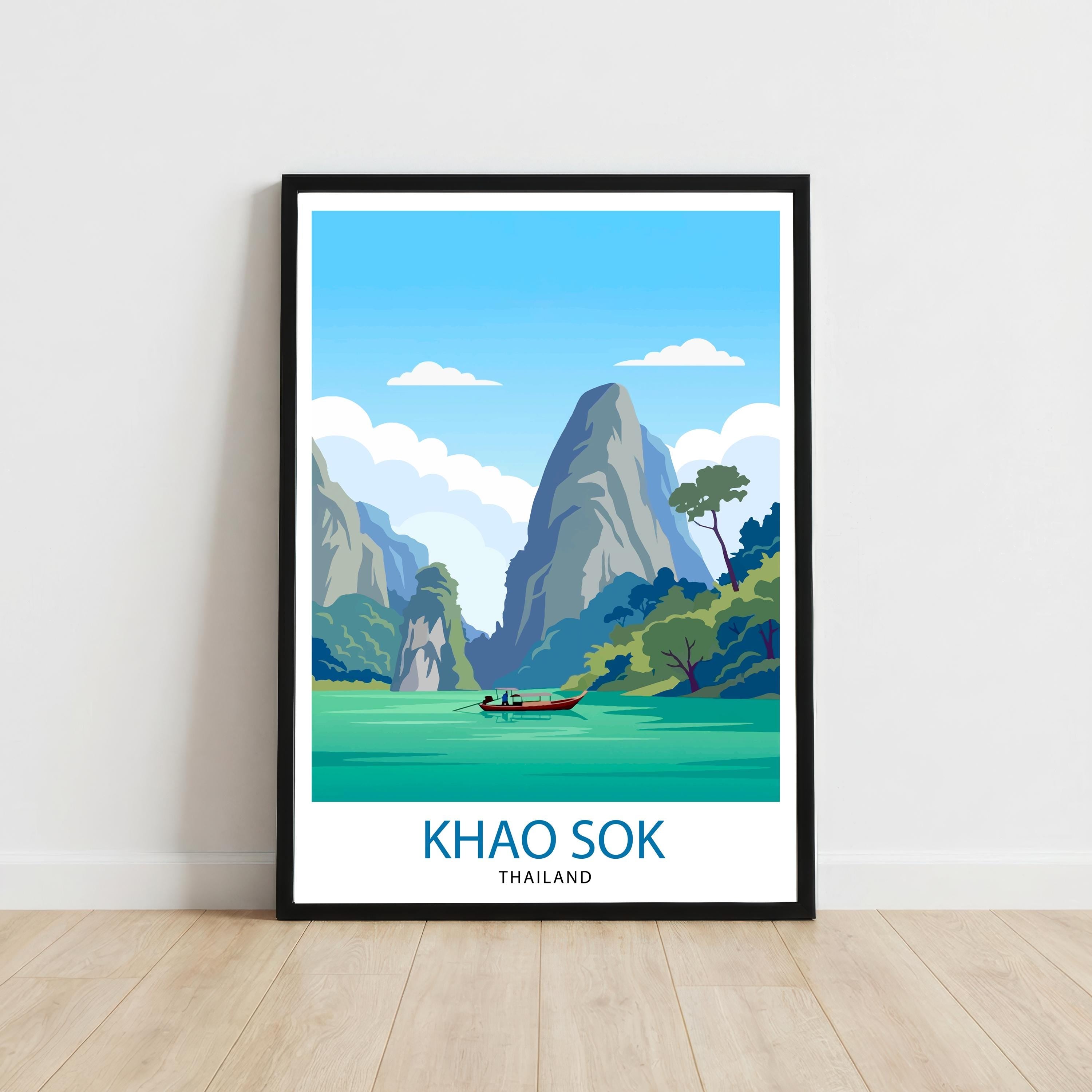 Khao Sok Thailand Travel Poster: Jungle Lake Landscape Wall Art