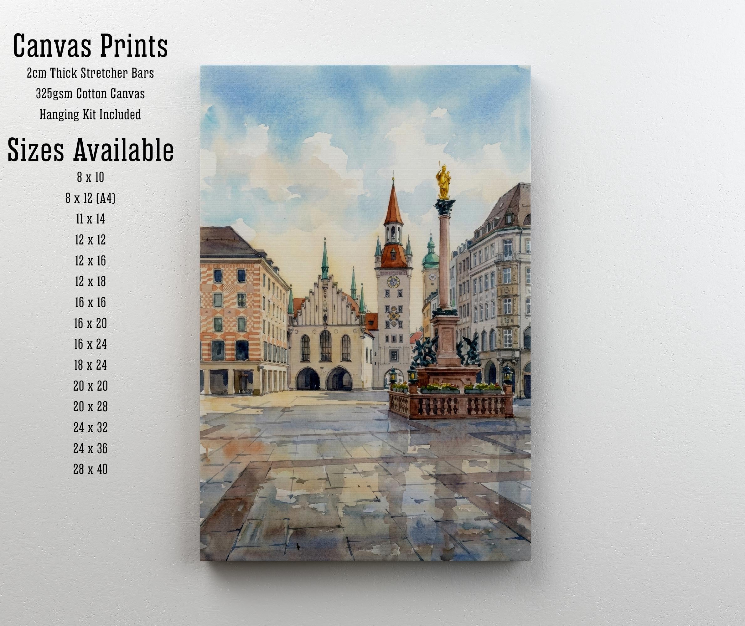 Munich Germany Watercolor Painting German City Art Munich Print Scenic Cityscape Decor