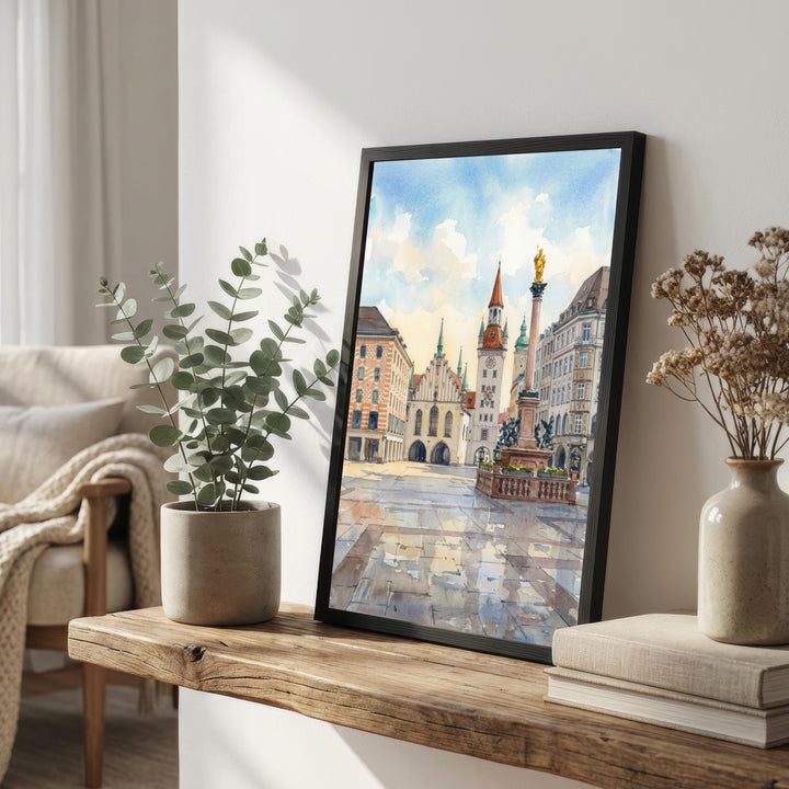 Munich Germany Watercolor Painting German City Art Munich Print Scenic Cityscape Decor