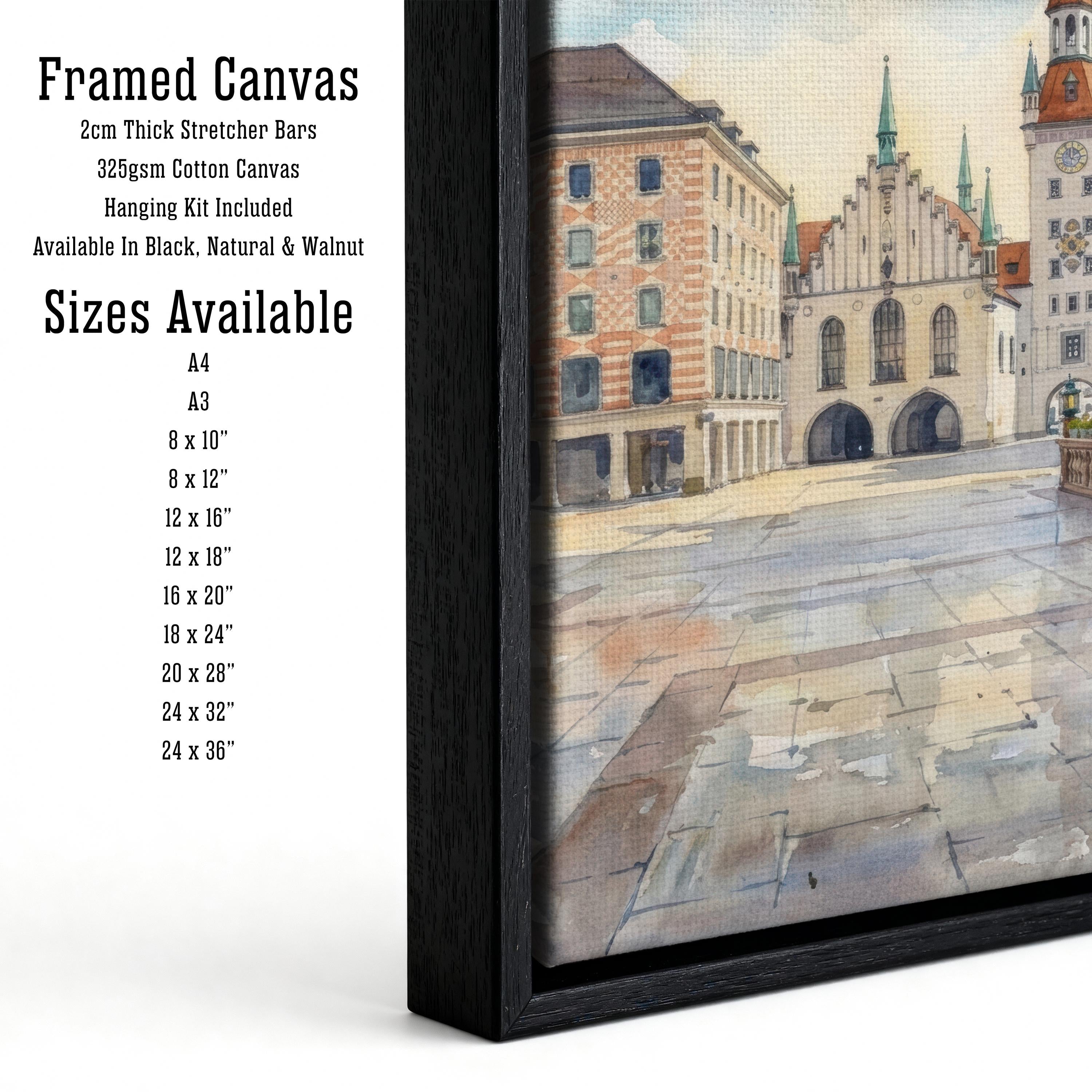 Munich Germany Watercolor Painting German City Art Munich Print Scenic Cityscape Decor