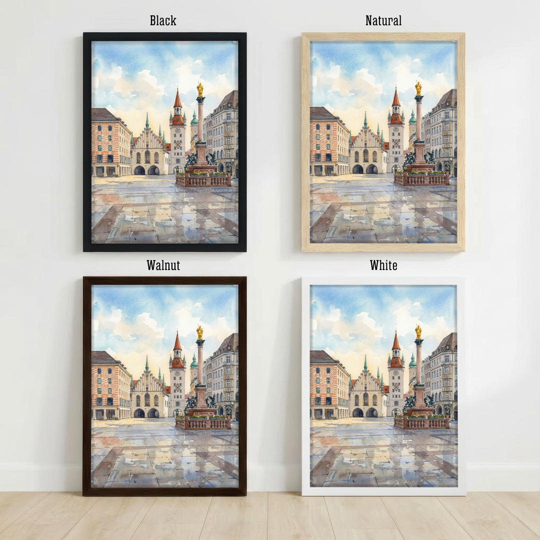 Munich Germany Watercolor Painting German City Art Munich Print Scenic Cityscape Decor