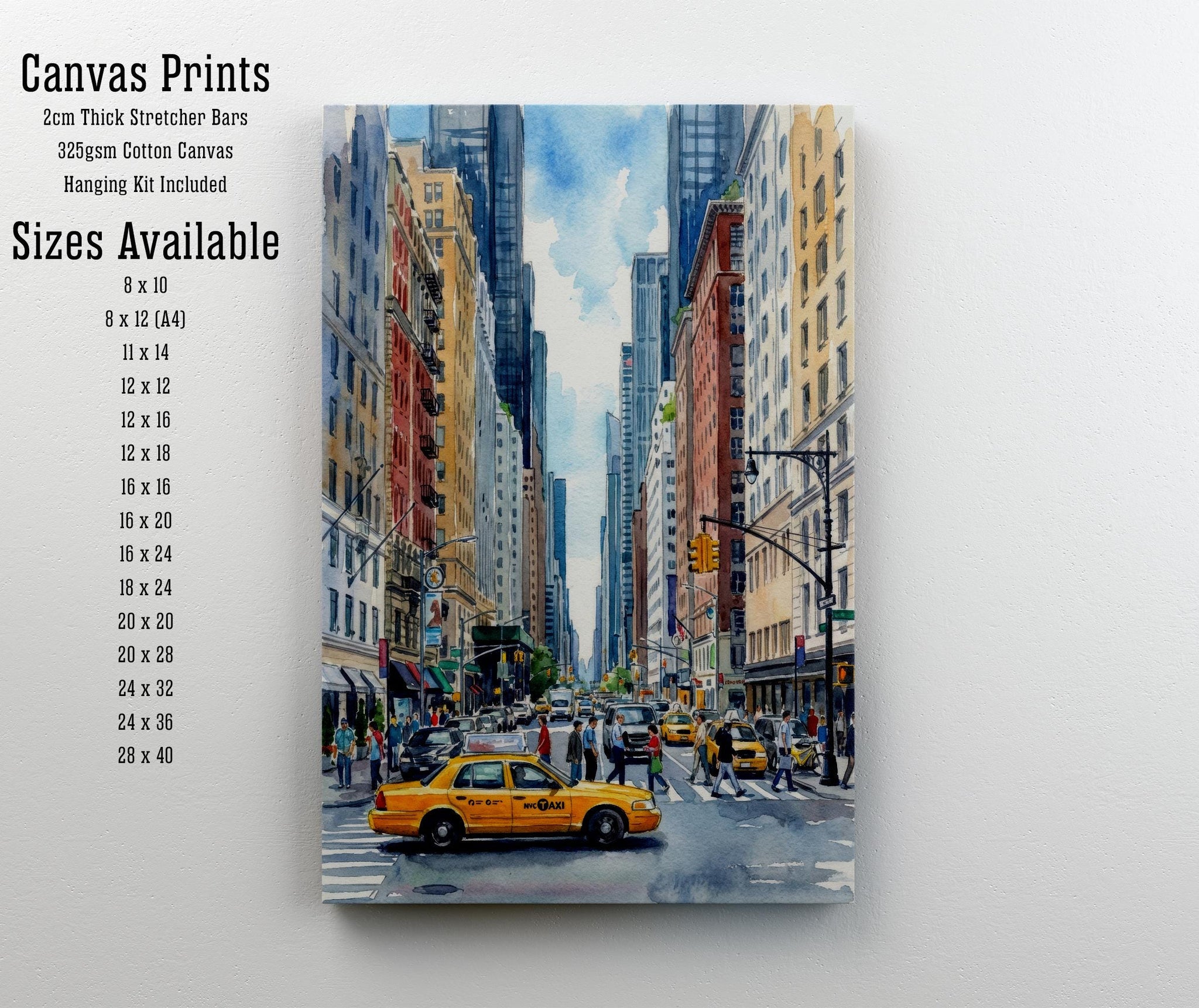New York City Watercolor Painting Poster USA Wall Art Skyline Landscape Print Gift for American Travel Lovers and Fans of Scenic