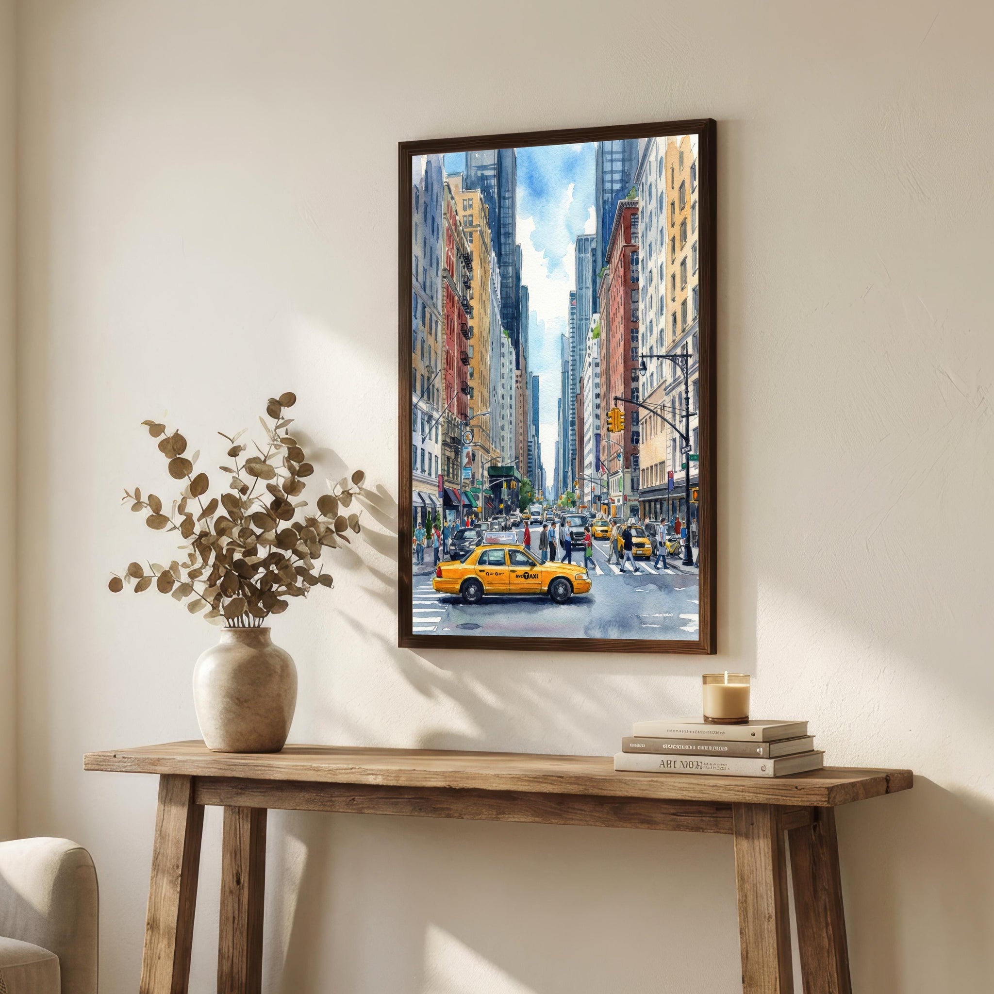 New York City Watercolor Painting Poster USA Wall Art Skyline Landscape Print Gift for American Travel Lovers and Fans of Scenic